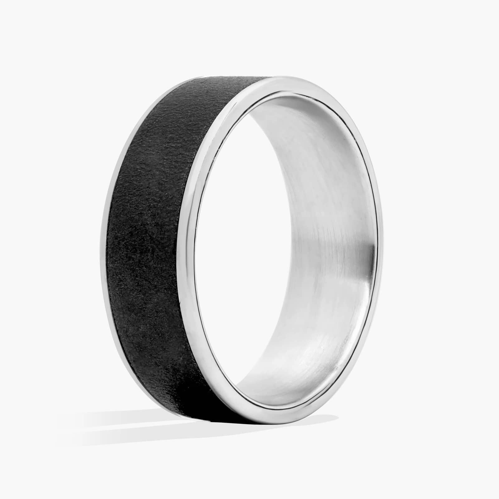 Wirebrush Finish Wedding Ring in Tantalum and 14K White Gold