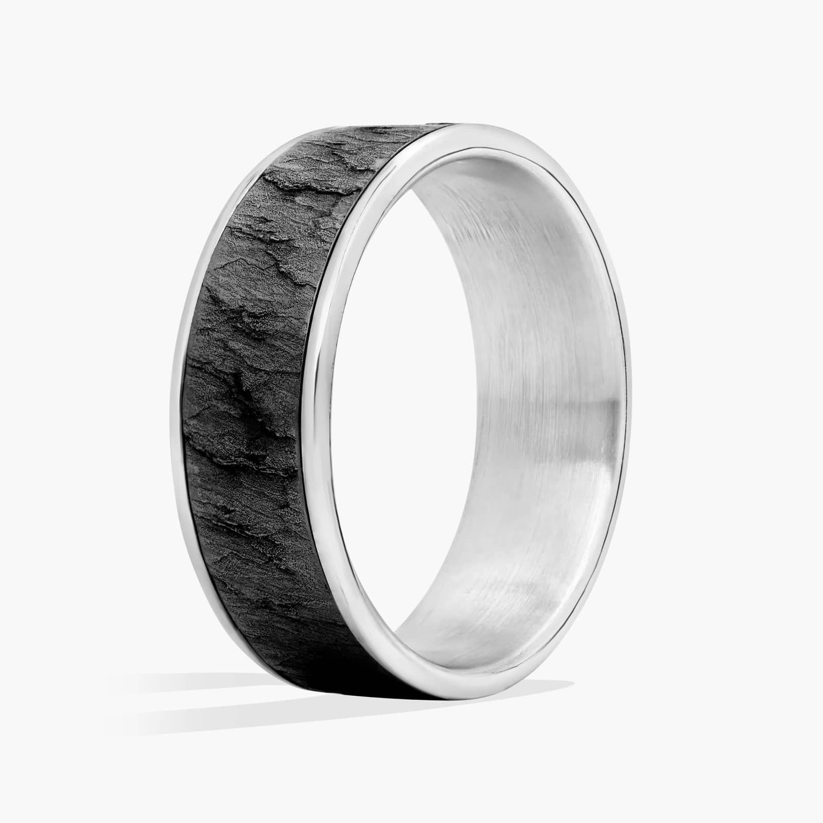 Lava Rock Pattern Wedding Ring in Tantalum and 14K White Gold