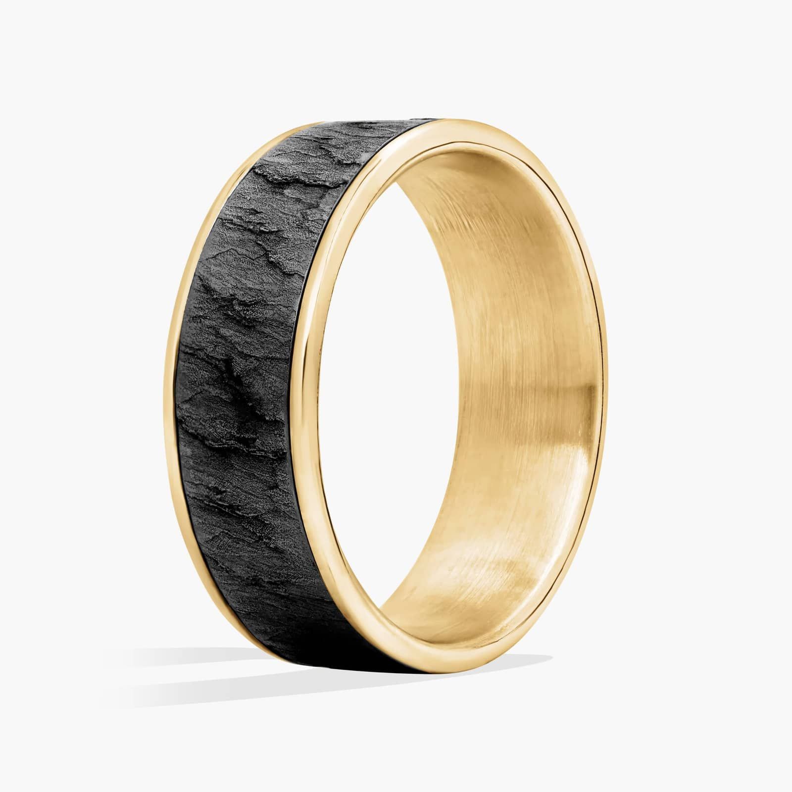 Lava Rock Pattern Wedding Ring in Tantalum and 14K Yellow Gold
