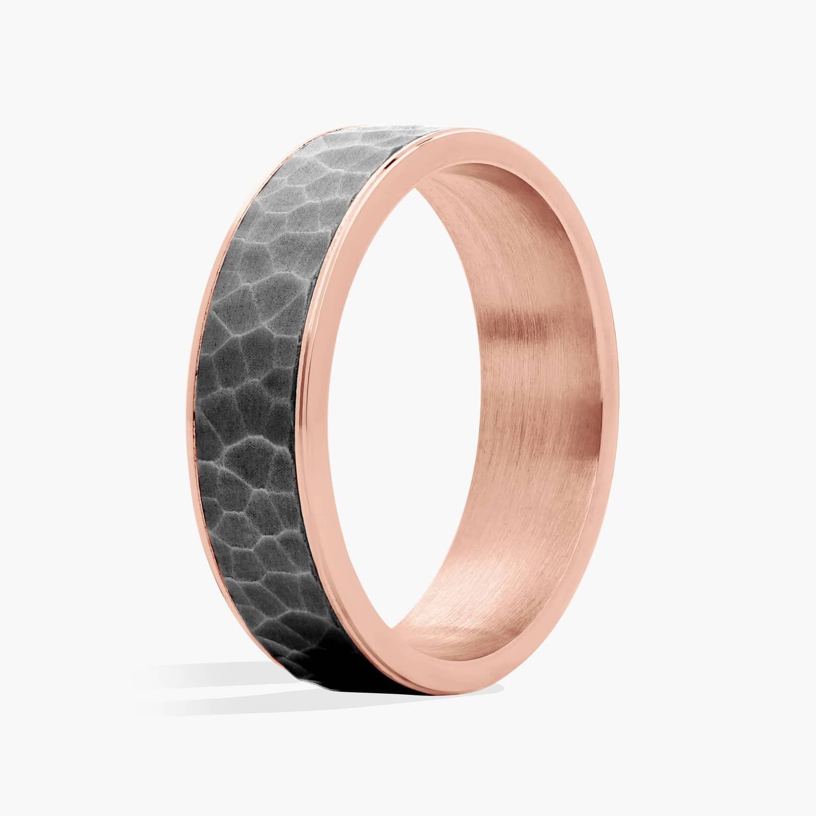 Hammered Pattern Wedding Ring in Tantalum and 14K Rose Gold