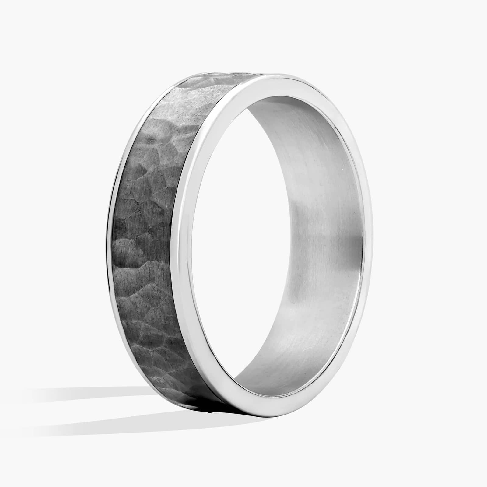 Hammered Pattern Wedding Ring in Tantalum and 14K White Gold