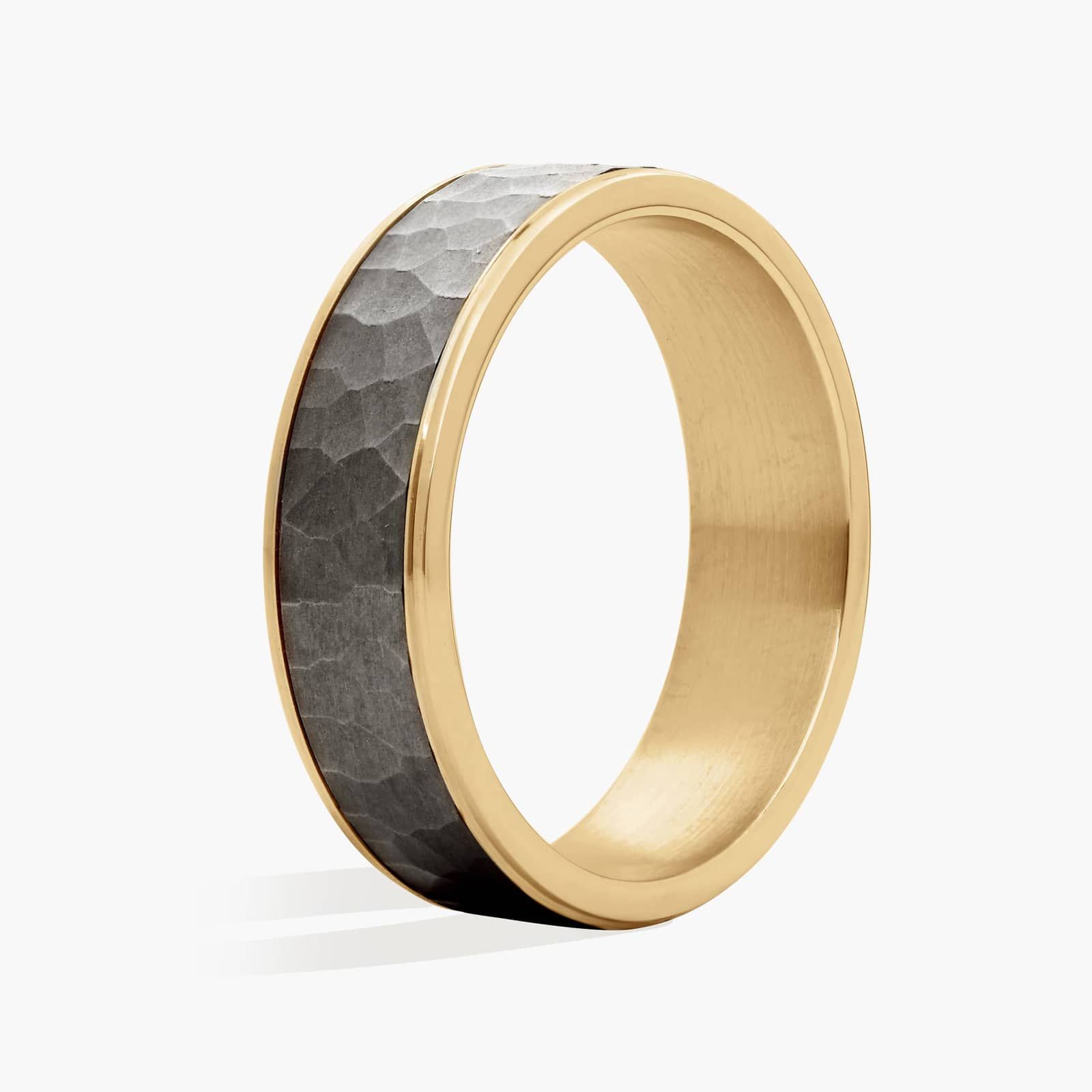 Hammered Pattern Wedding Ring in Tantalum and 14K Yellow Gold