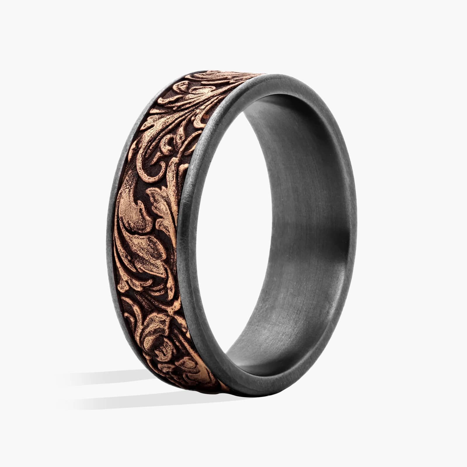 Vine Pattern Wedding Ring in Tantalum and 14K Yellow Gold