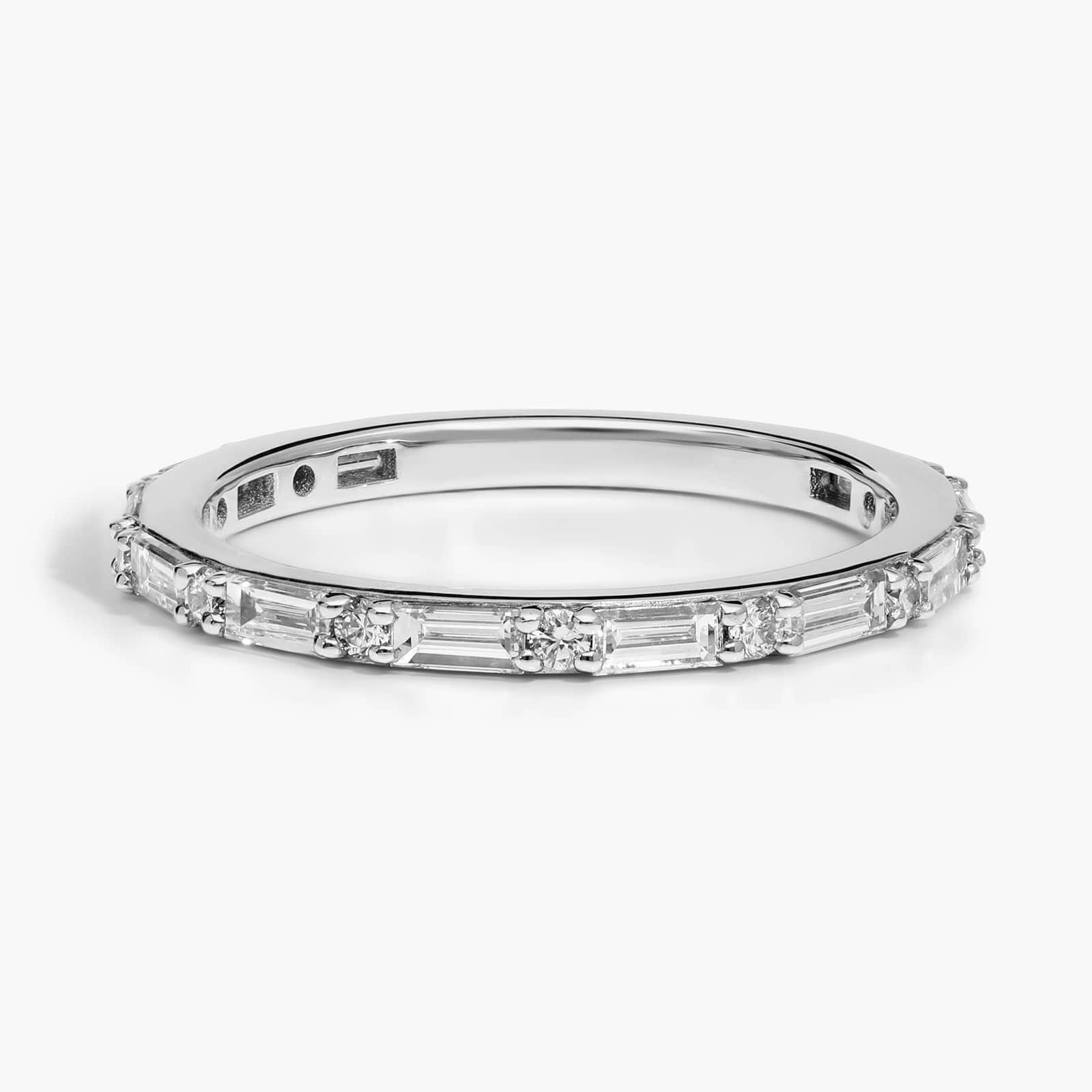 Diamond Wedding Ring with 0.6 CTW Baguette and Round Diamonds in 14K White Gold