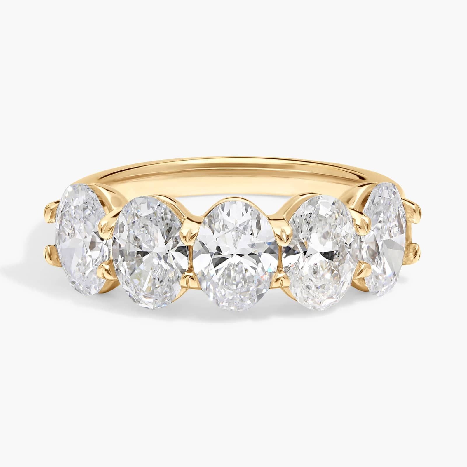 5 Stone Anniversary Ring with 3 CTW Oval Cut Lab-Grown Diamonds in 14K Yellow Gold
