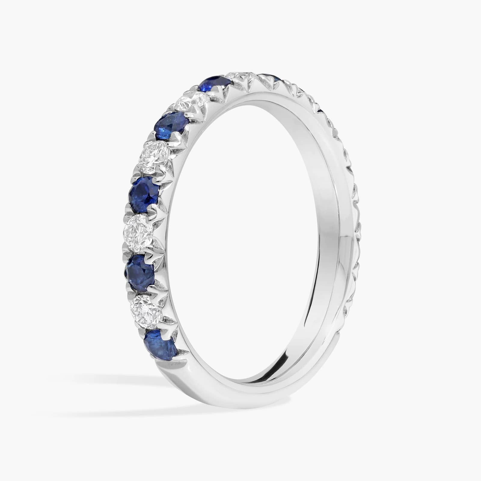 Diamond and Sapphire French Pavé Ring with 0.33 CTW Round Cut Diamonds in 14K White Gold