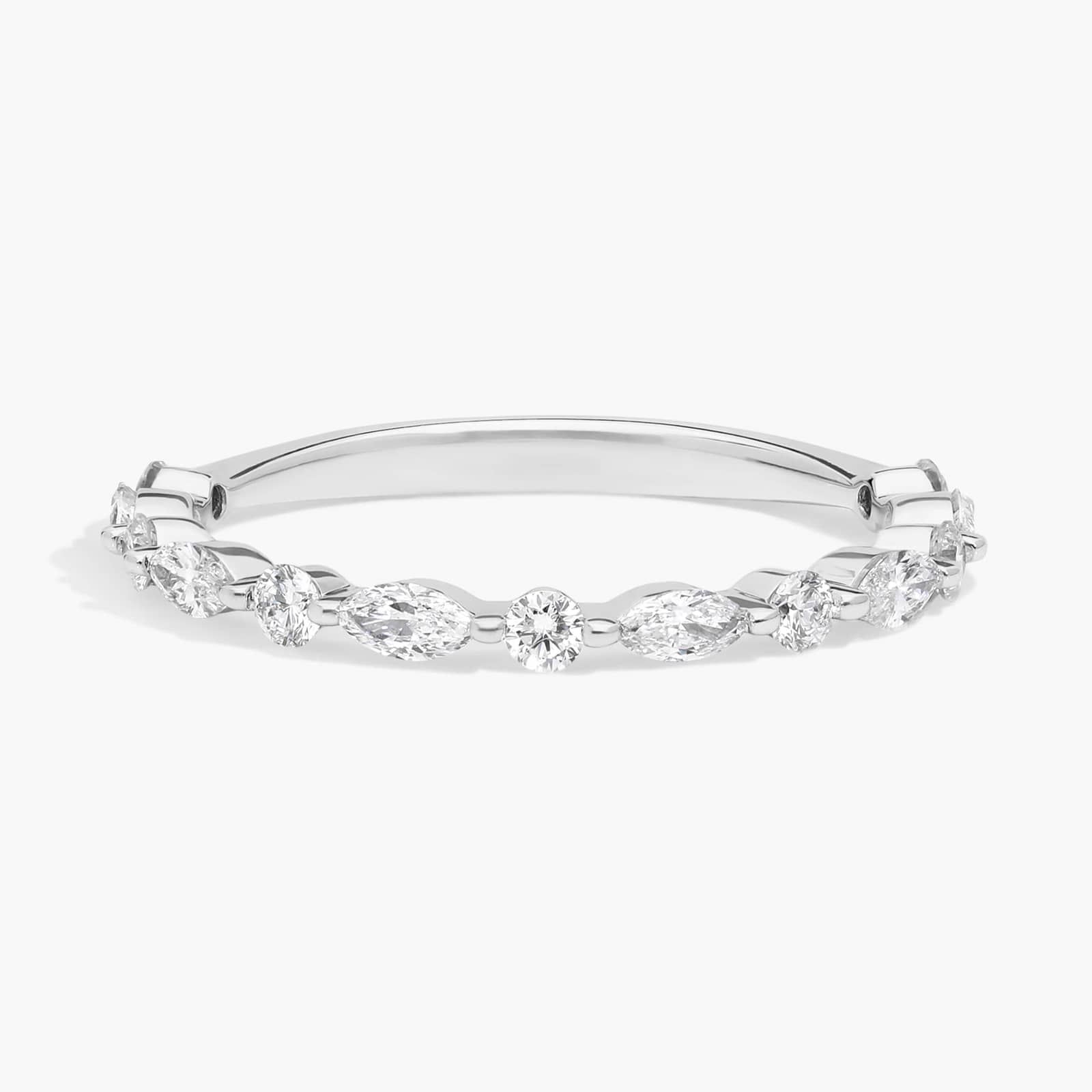 Alternating Diamond Wedding Ring with 0.5 CTW Marquise and Round Cut Lab-Grown Diamonds in 14K White Gold