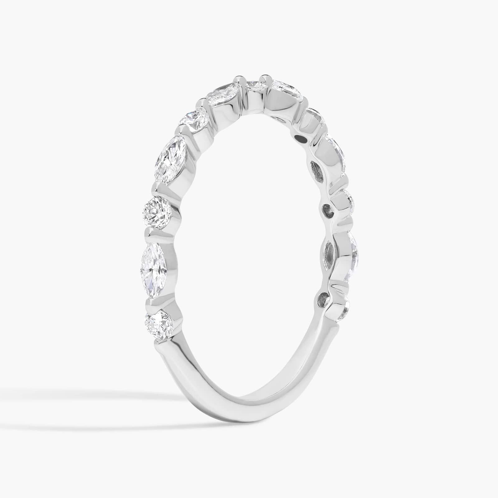 Alternating Diamond Wedding Ring with 0.5 CTW Marquise and Round Cut Lab-Grown Diamonds in 14K White Gold