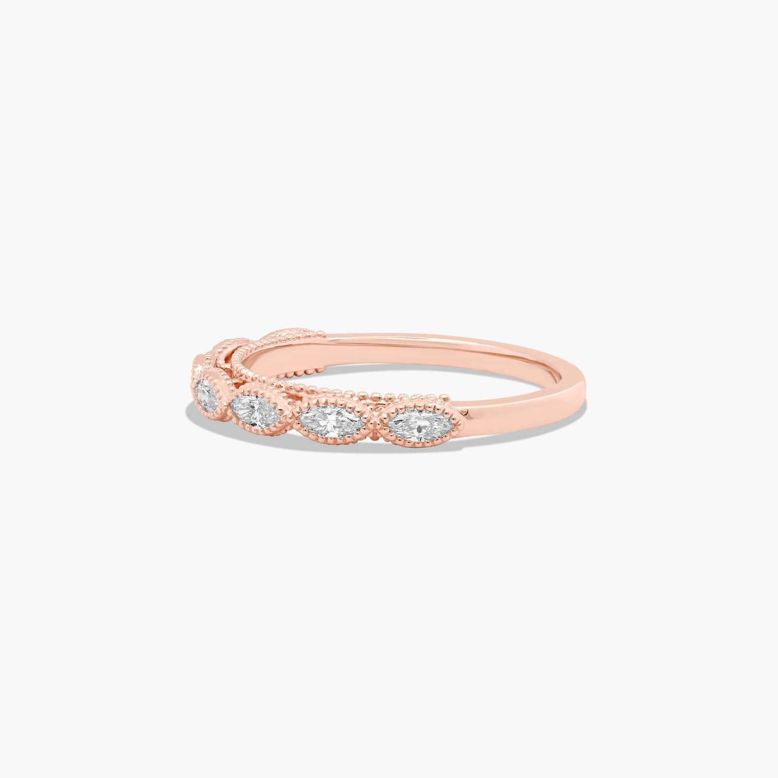 Milgrain Wedding Ring With Marquise Cut Diamonds In 14K Rose Gold (2.00mm)
