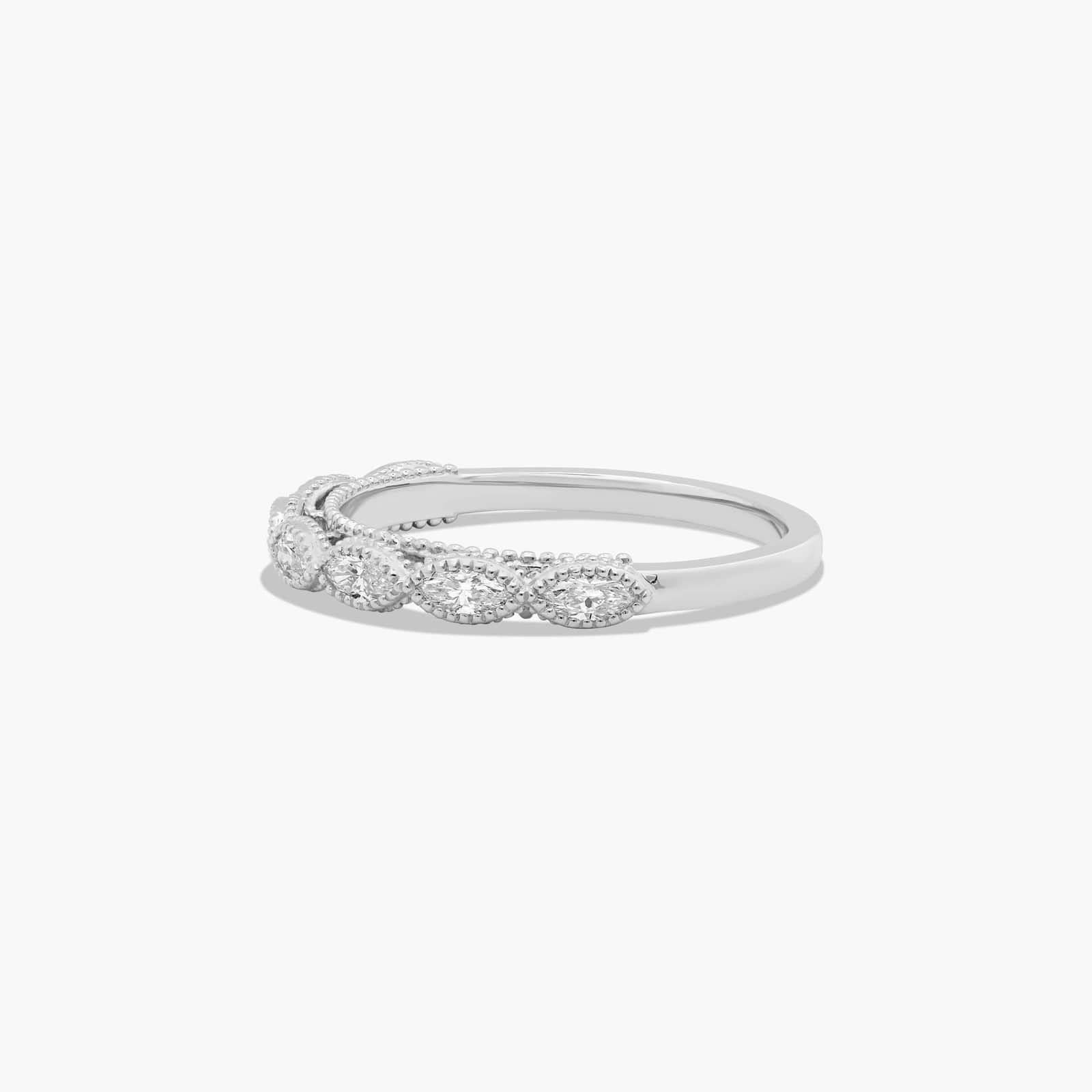 Milgrain Wedding Ring With Marquise Cut Diamonds In 14K White Gold (2.00mm)