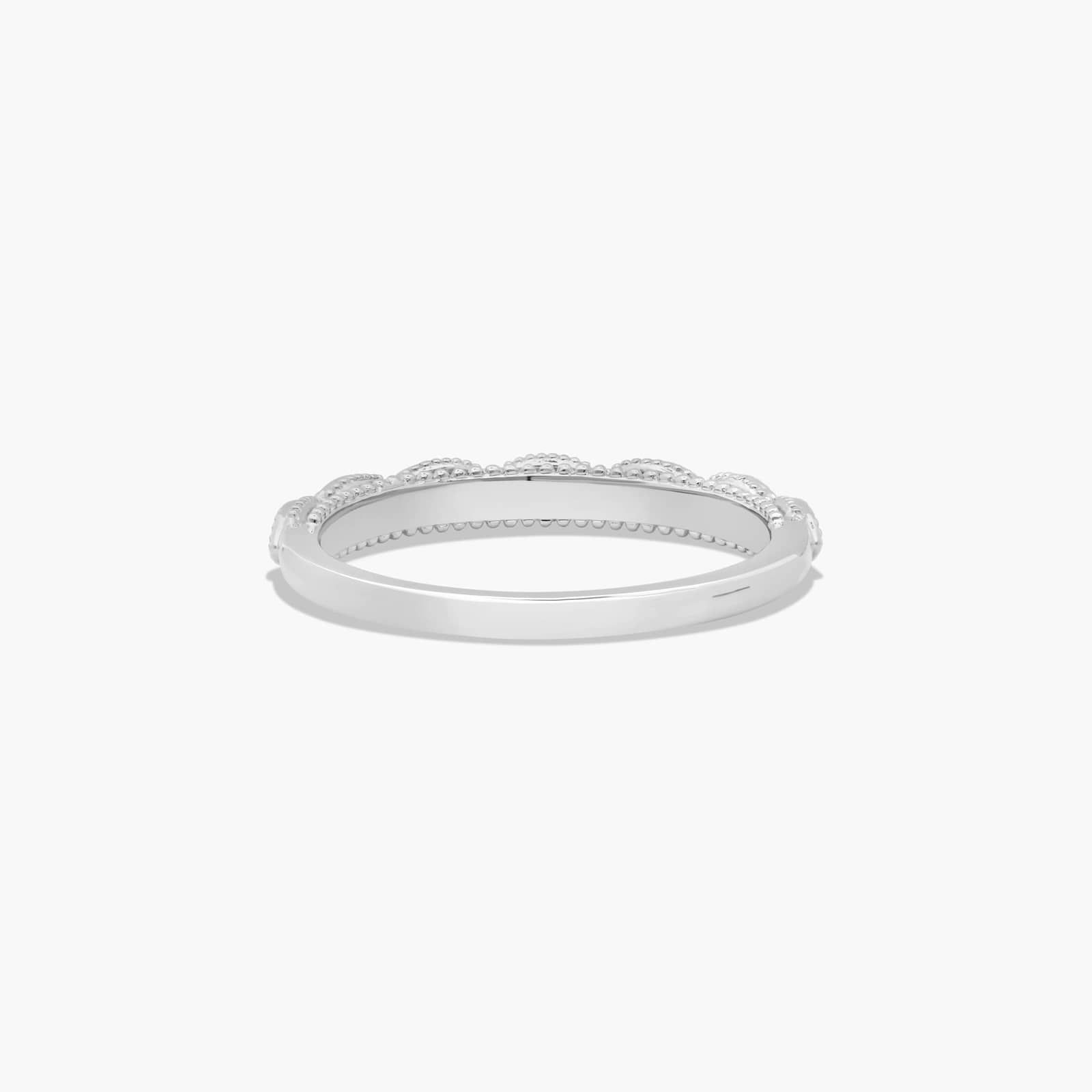 Milgrain Wedding Ring With Marquise Cut Diamonds In 14K White Gold (2.00mm)