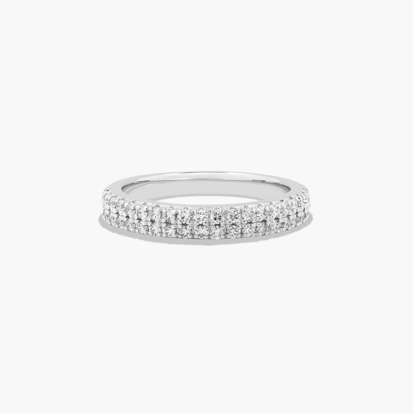 Two Row U Pavé Diamond Wedding Ring In 14K White Gold (2.50mm)