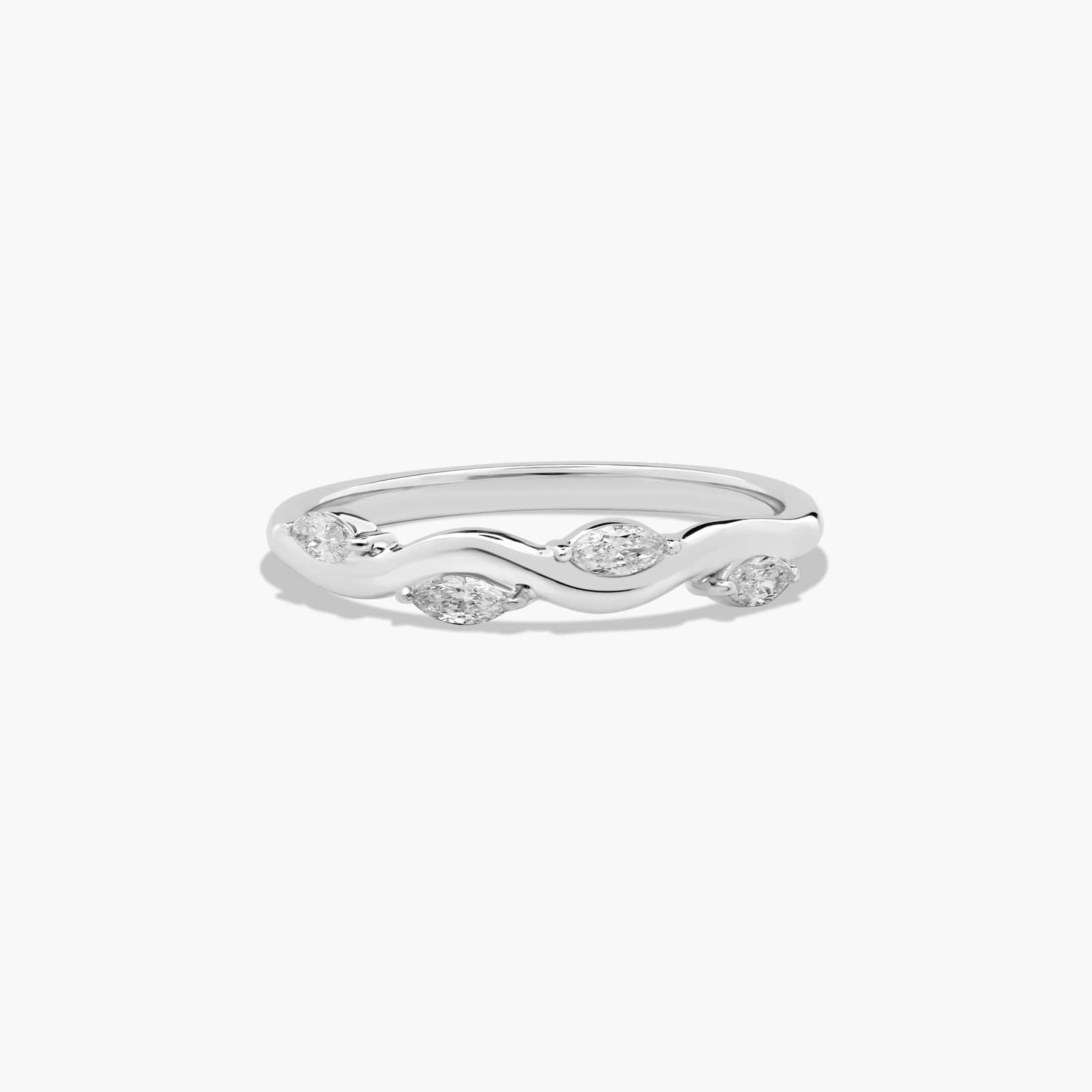 Floral Wedding Ring With Marquise Cut Diamonds In 14K White Gold (2.00mm)