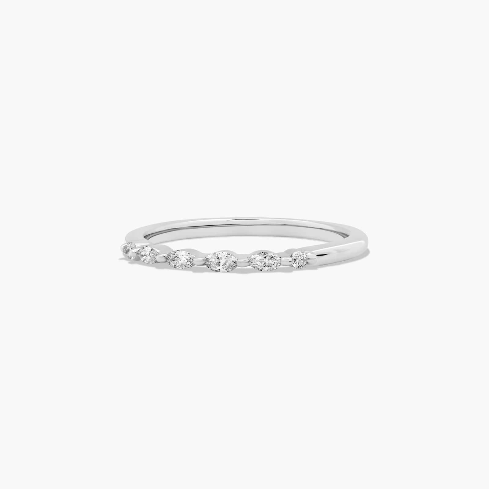 Marquise and Round Diamond Wedding Ring In 18K White Gold (2.00mm)