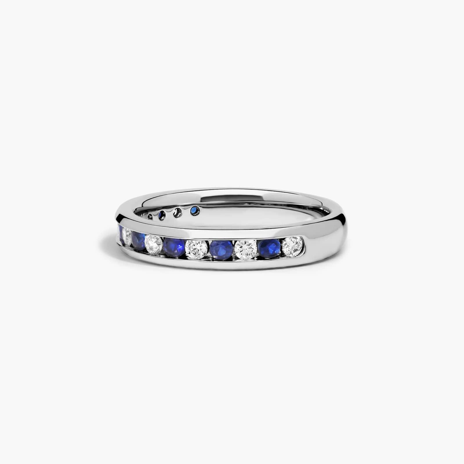 Channel Set Alternating Diamond and Sapphire Wedding Ring With 0.25 CTW Diamonds In 18K White Gold (3.50mm)