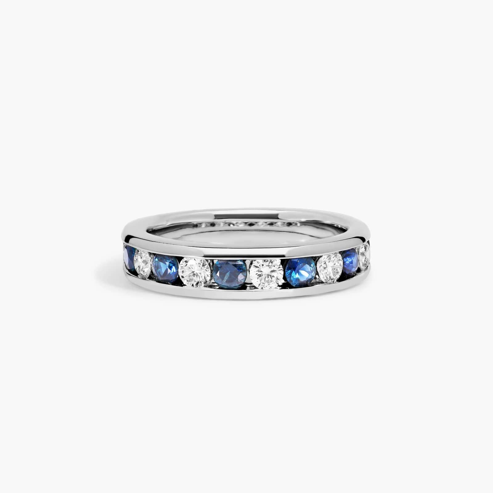 Channel Set Alternating Diamond and Sapphire Wedding Ring With 0.5 CTW Diamonds In 18K White Gold (4.25mm)