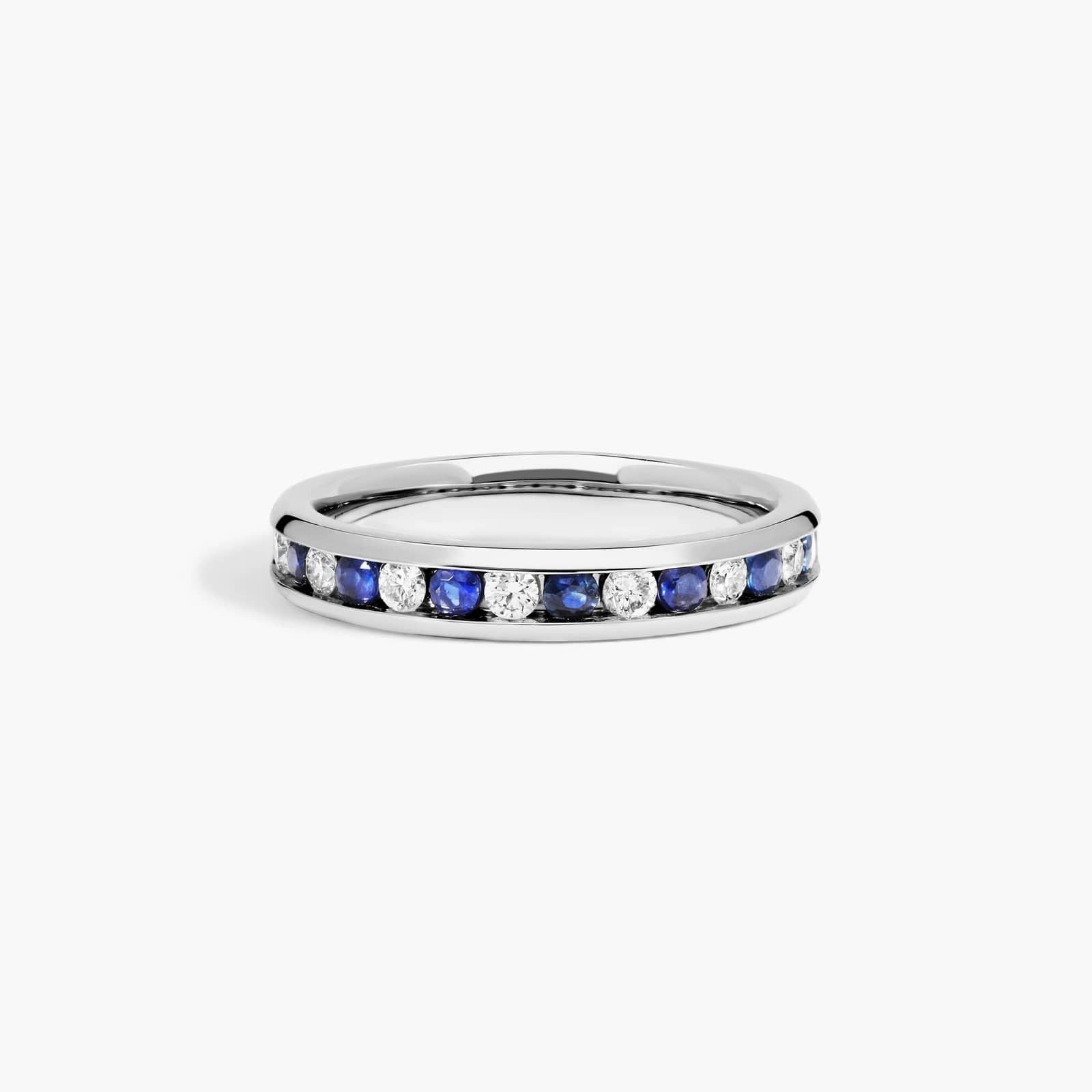 Channel Set Alternating Diamond and Sapphire Wedding Ring With 0.25 CTW Diamonds In 14K White Gold (3.50mm)