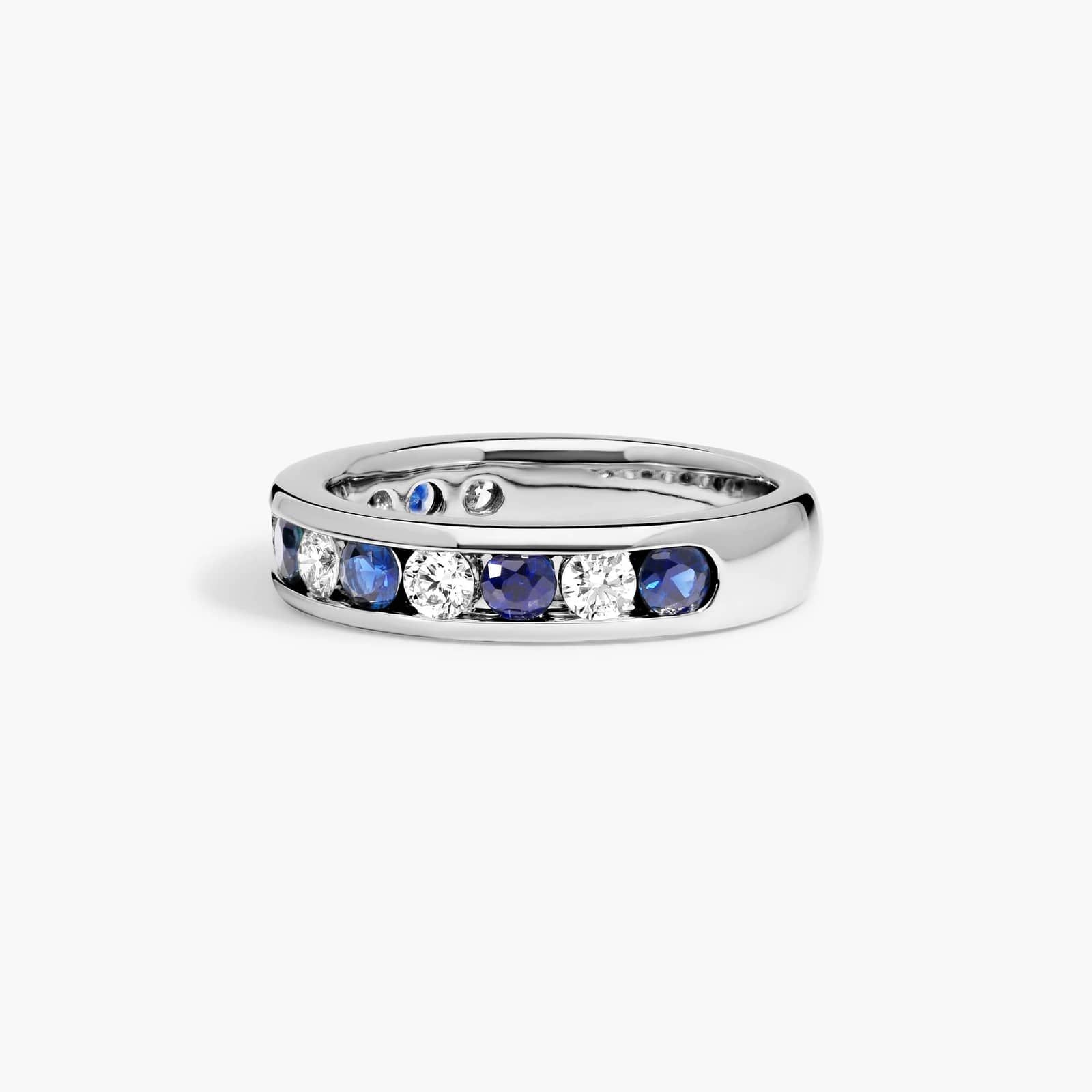 Channel Set Alternating Diamond and Sapphire Wedding Ring With 0.5 CTW Diamonds In 14K White Gold (4.25mm)