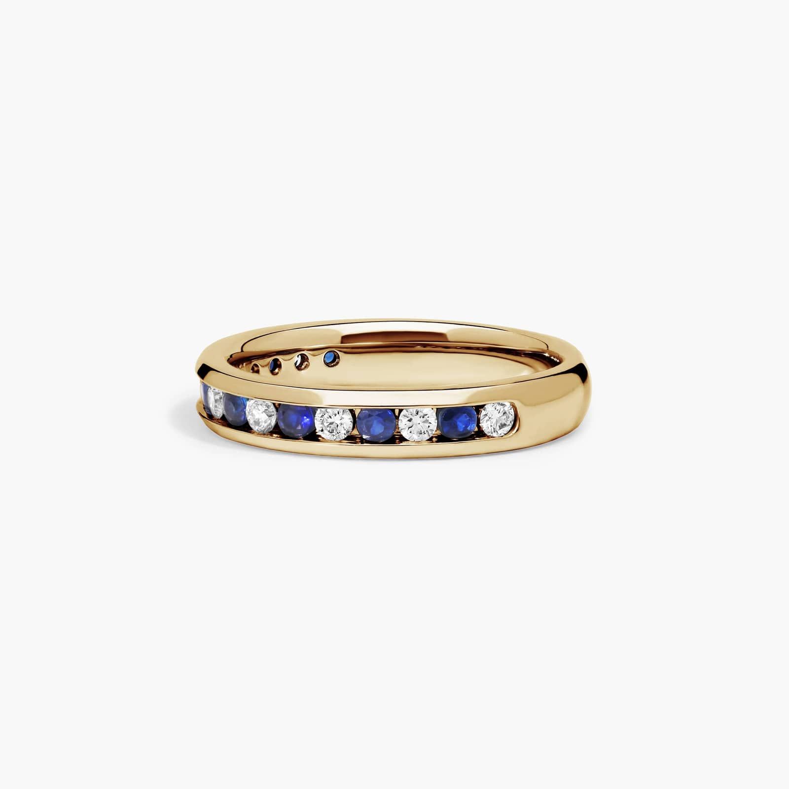 Channel Set Alternating Diamond and Sapphire Wedding Ring With 0.25 CTW Diamonds In 18K Yellow Gold (3.50mm)