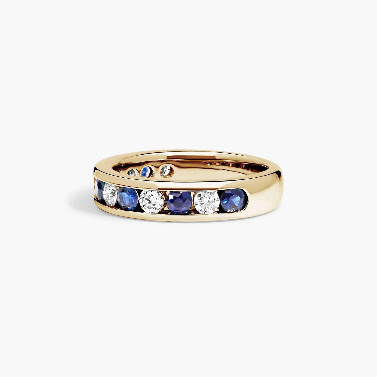 Channel Set Alternating Diamond and Sapphire Wedding Ring With 0.5 CTW Diamonds In 18K Yellow Gold (4.25mm)