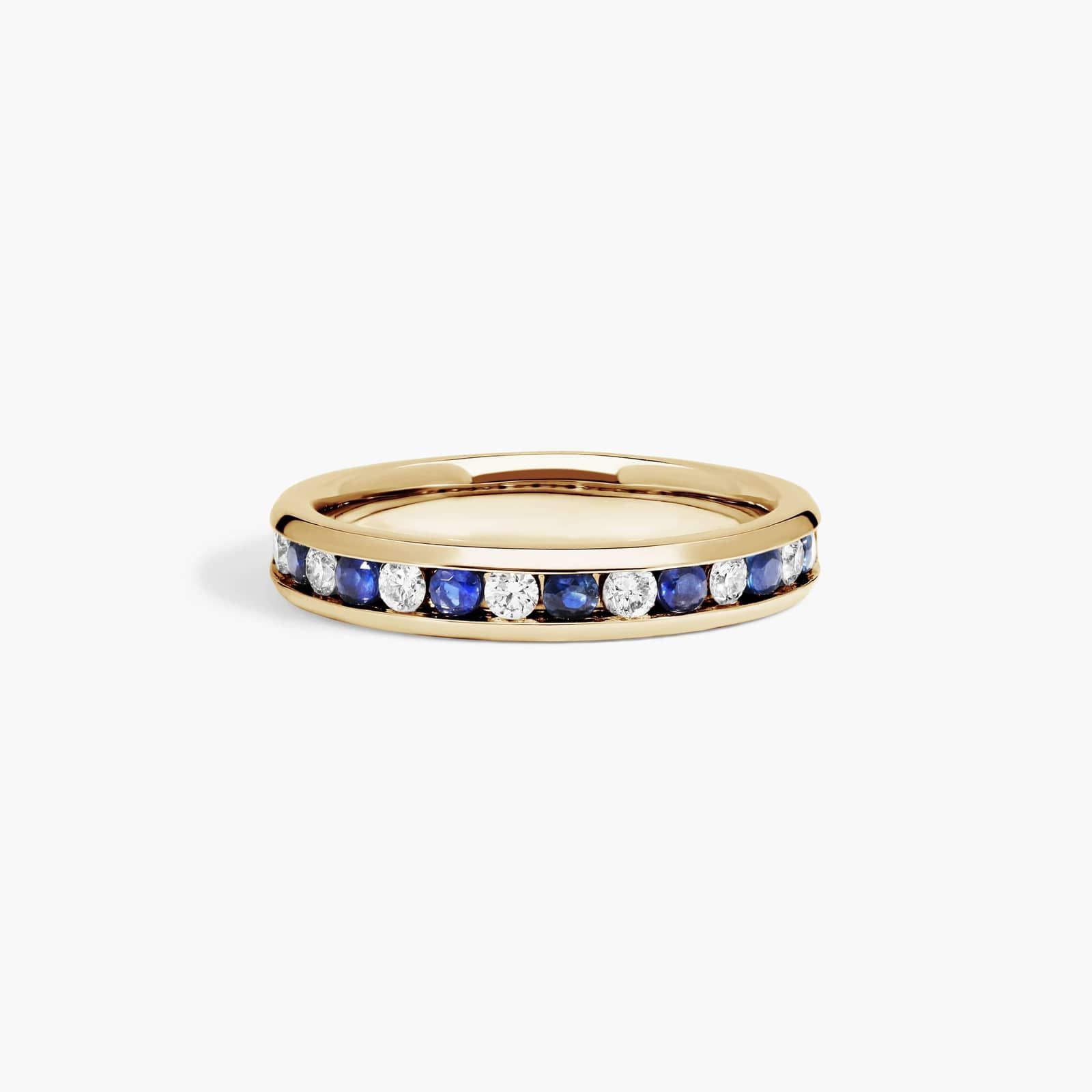 Channel Set Alternating Diamond and Sapphire Wedding Ring With 0.25 CTW Diamonds In 14K Yellow Gold (3.50mm)