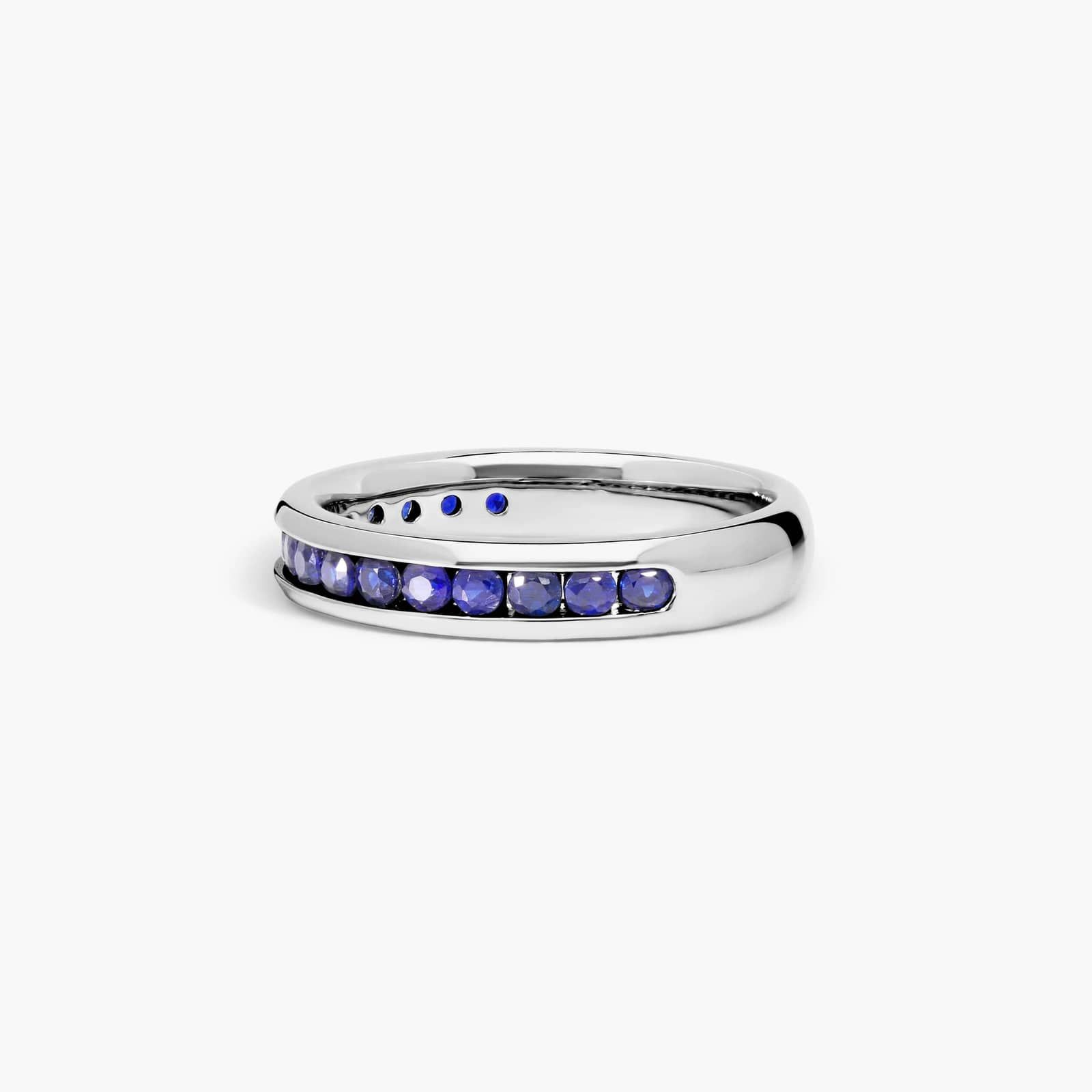 Channel Set Sapphire Wedding Ring In 14K White Gold (3.50mm)