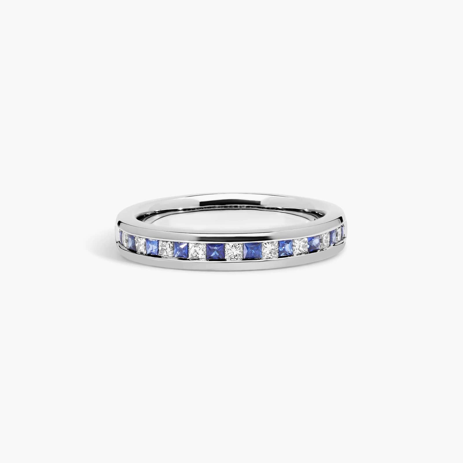 Channel Set Alternating Princess Cut Diamond and Sapphire Wedding Ring With 0.25 CTW Diamonds In Platinum (3.50mm)