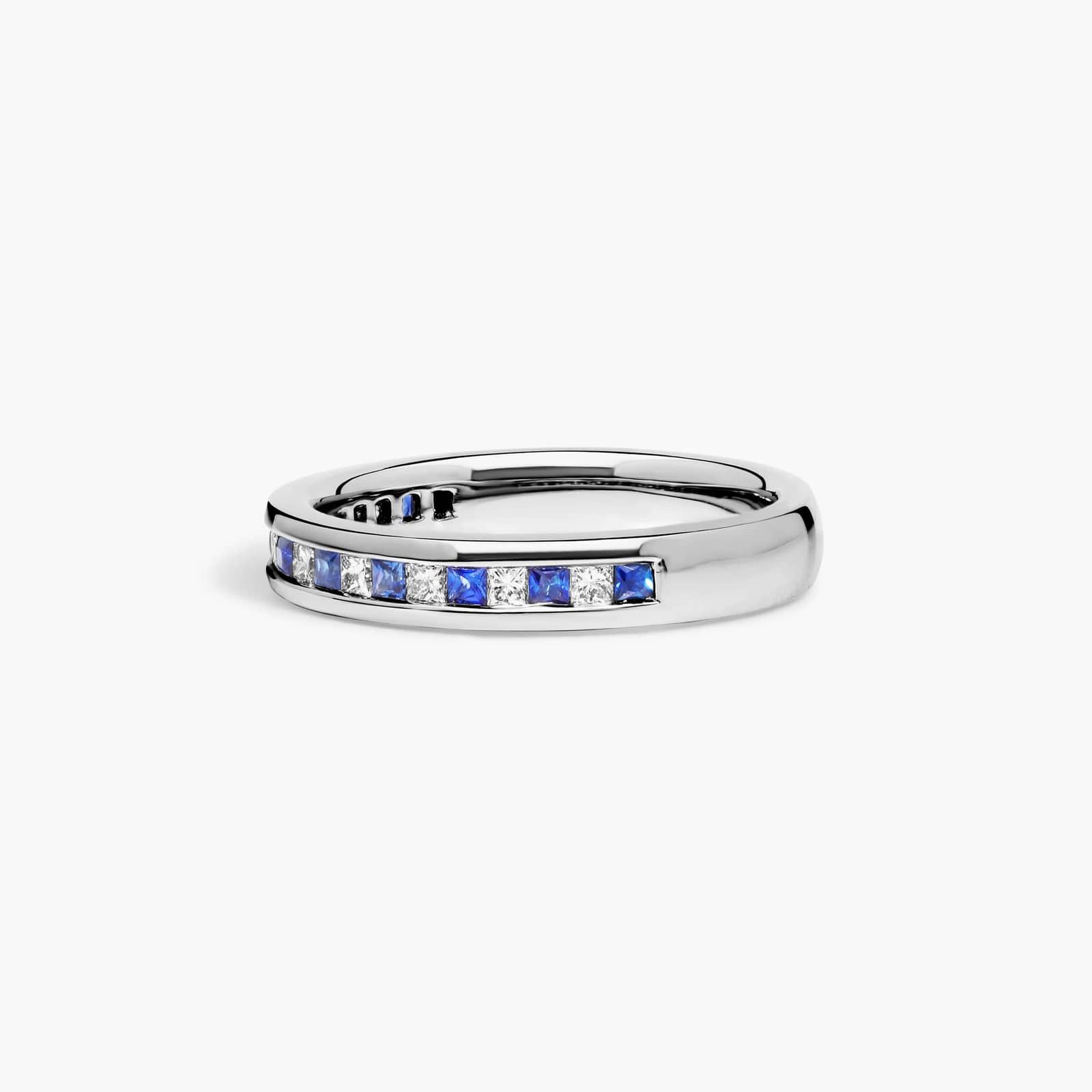 Channel Set Alternating Princess Cut Diamond and Sapphire Wedding Ring With 0.25 CTW Diamonds In 18K White Gold (3.50mm)