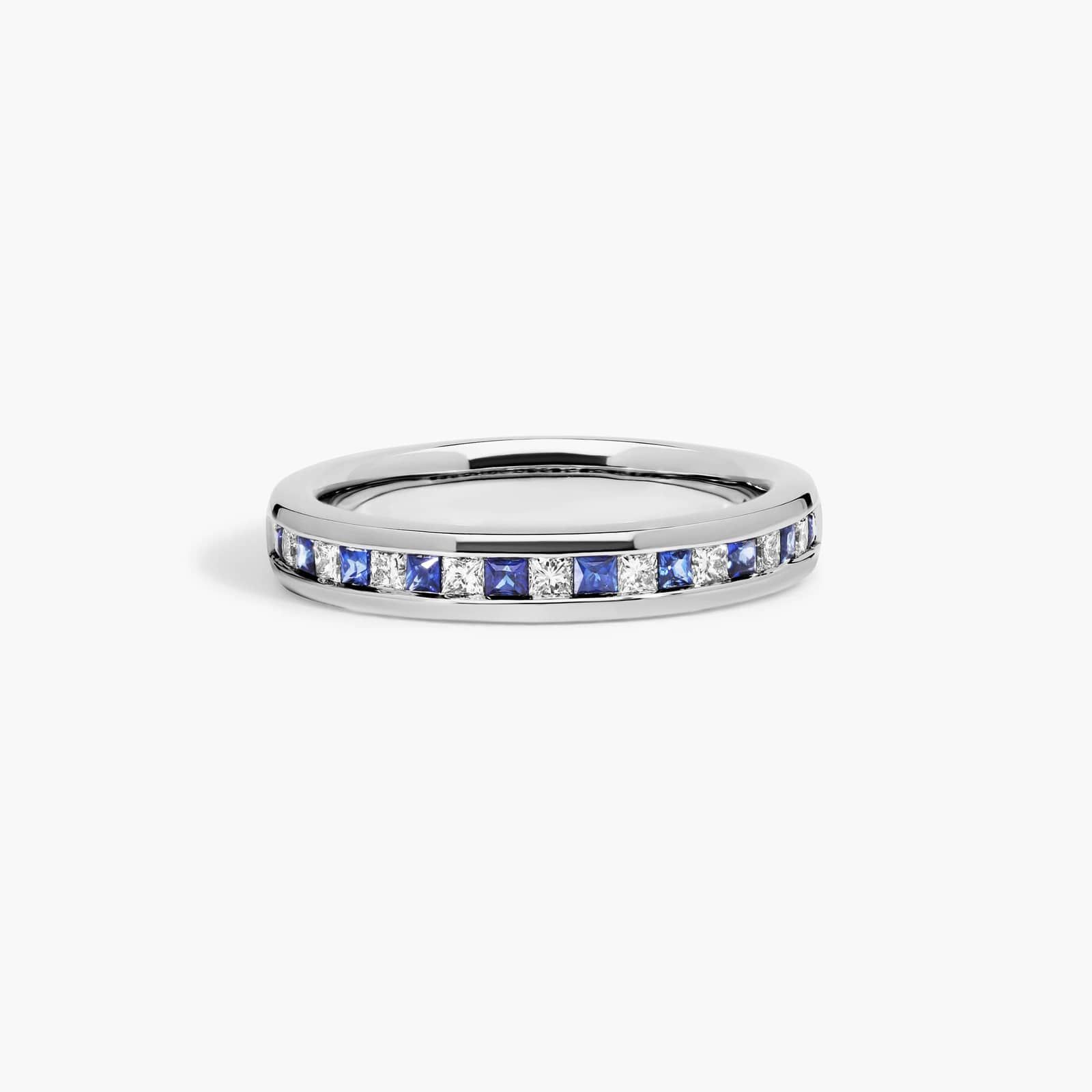 Channel Set Alternating Princess Cut Diamond and Sapphire Wedding Ring With 0.5 CTW Diamonds In 18K White Gold (4.00mm)