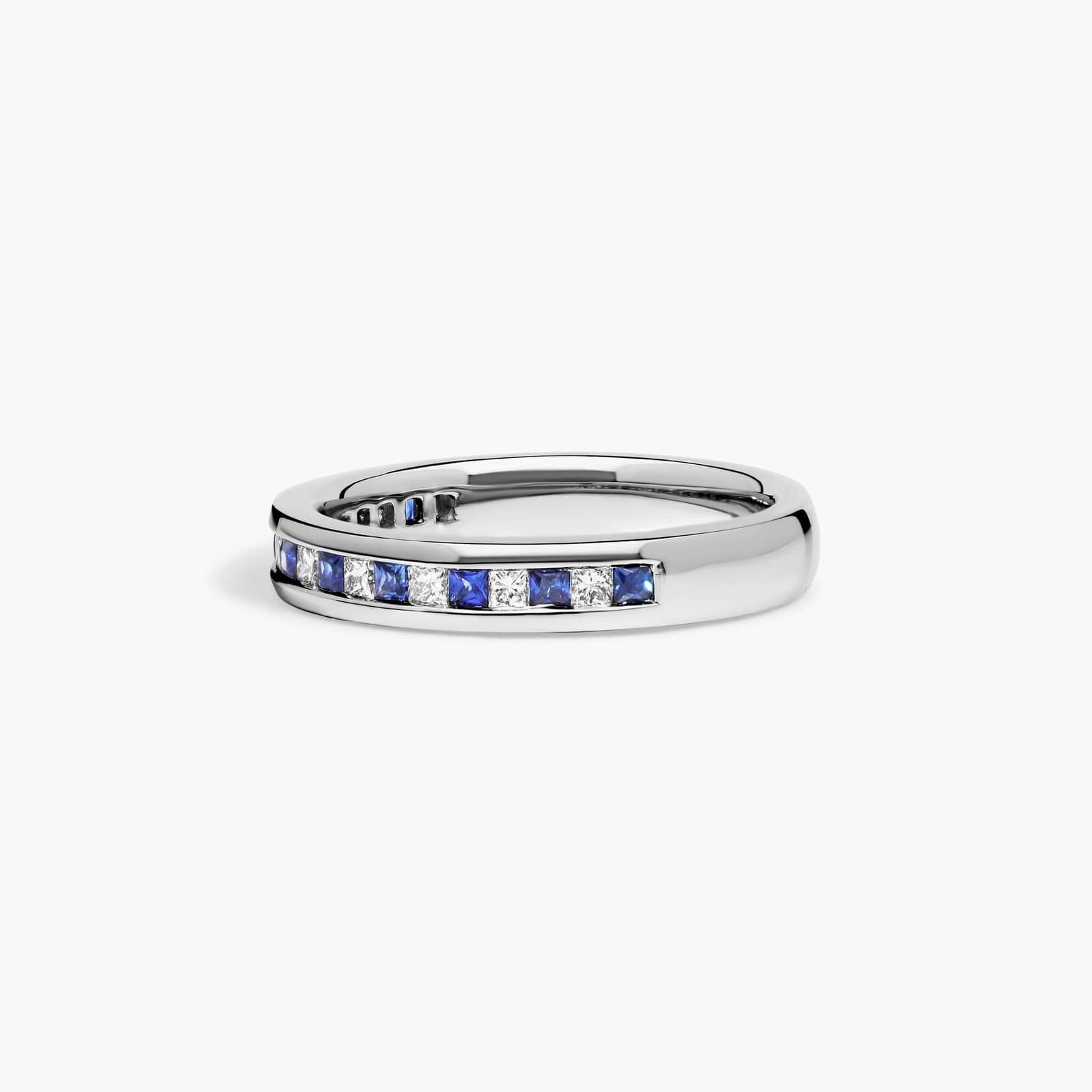 Channel Set Alternating Princess Cut Diamond and Sapphire Wedding Ring With 0.5 CTW Diamonds In 14K White Gold (4.00mm)