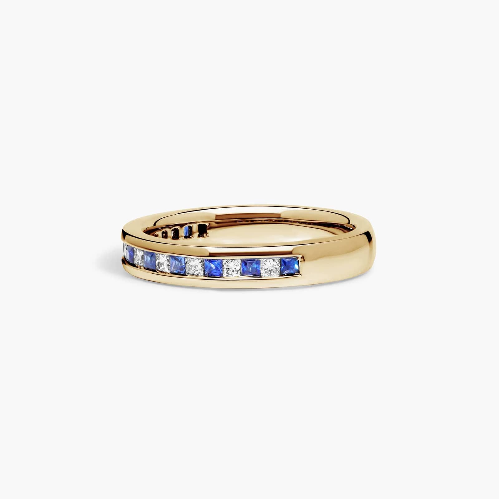 Channel Set Alternating Princess Cut Diamond and Sapphire Wedding Ring With 0.25 CTW Diamonds In 18K Yellow Gold (3.50mm)