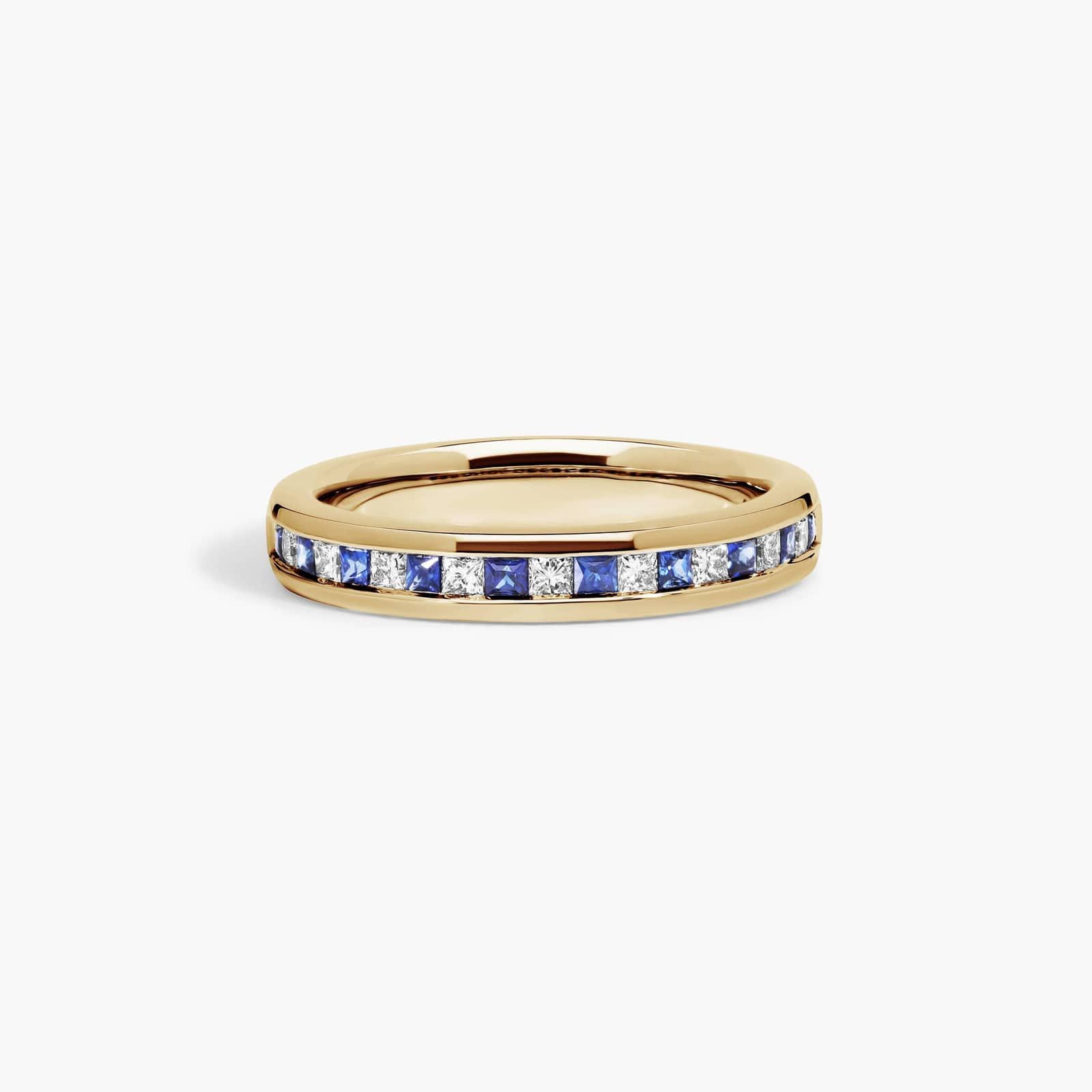 Channel Set Alternating Princess Cut Diamond and Sapphire Wedding Ring With 0.5 CTW Diamonds In 18K Yellow Gold (4.00mm)