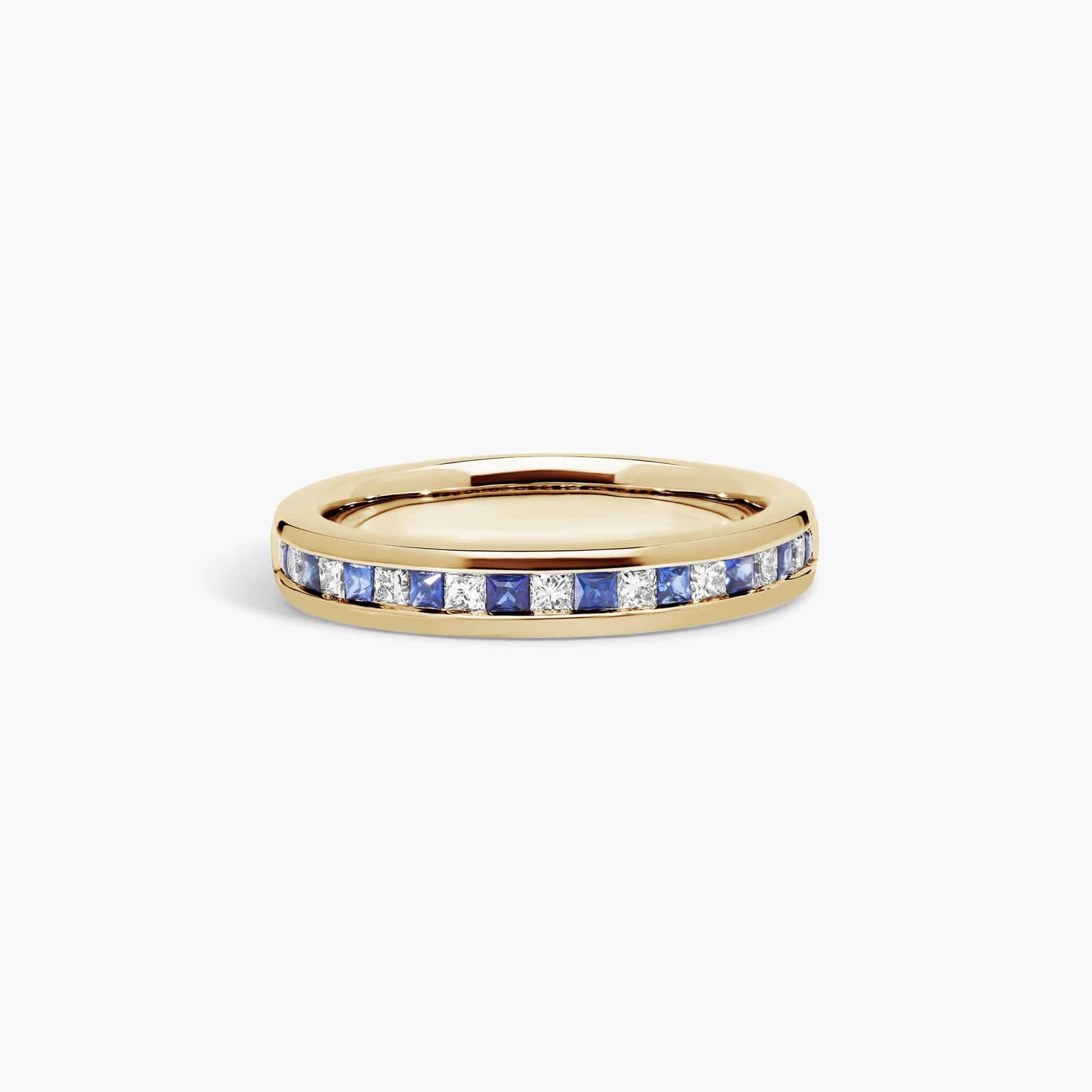 Channel Set Alternating Princess Cut Diamond and Sapphire Wedding Ring With 0.25 CTW Diamonds In 14K Yellow Gold (3.50mm)