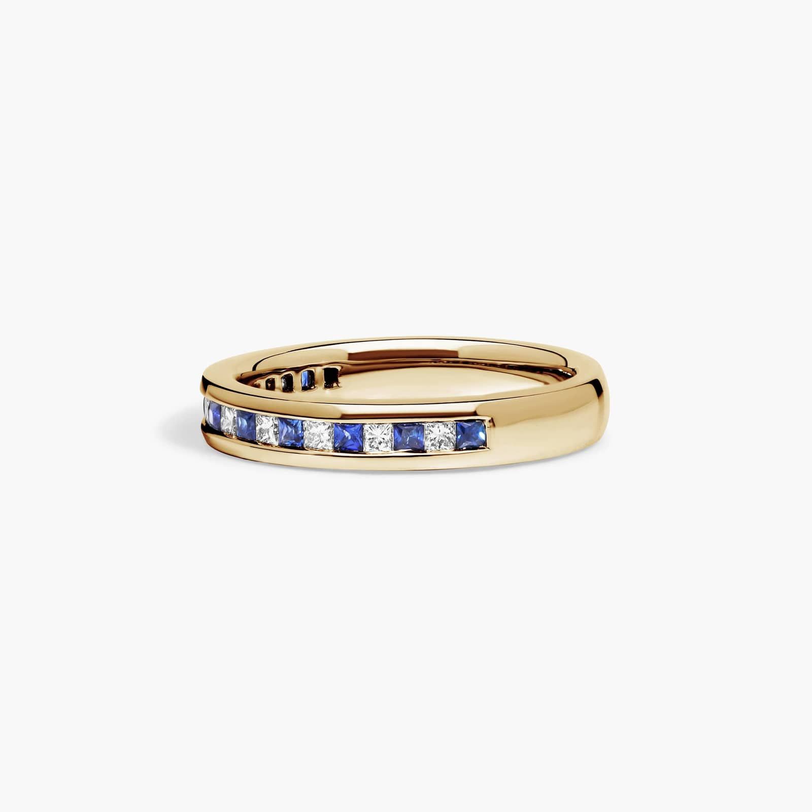 Channel Set Alternating Princess Cut Diamond and Sapphire Wedding Ring With 0.5 CTW Diamonds In 14K Yellow Gold (4.00mm)