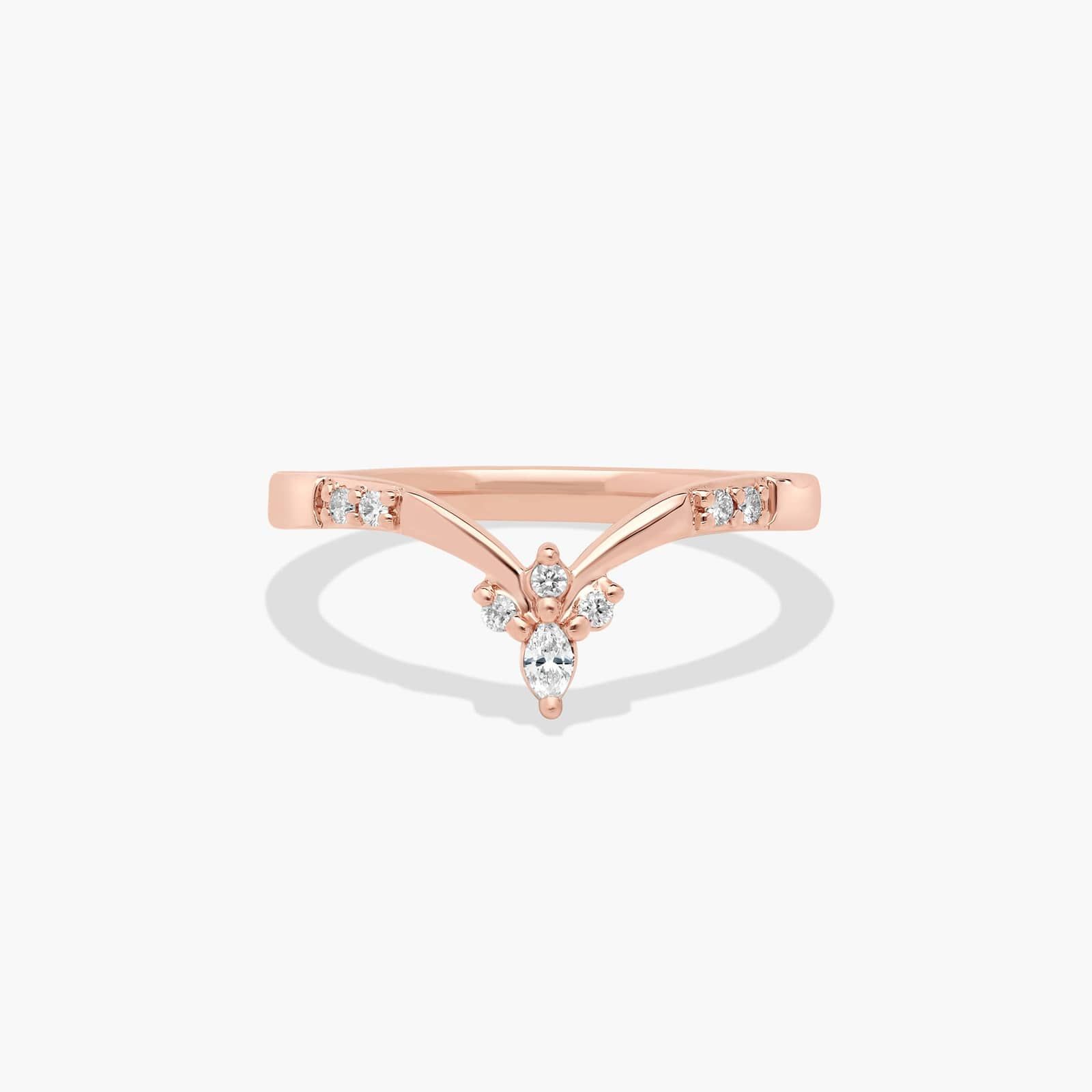 Chevron Floral Diamond Wedding Ring In 14K Rose Gold (2.00mm)
