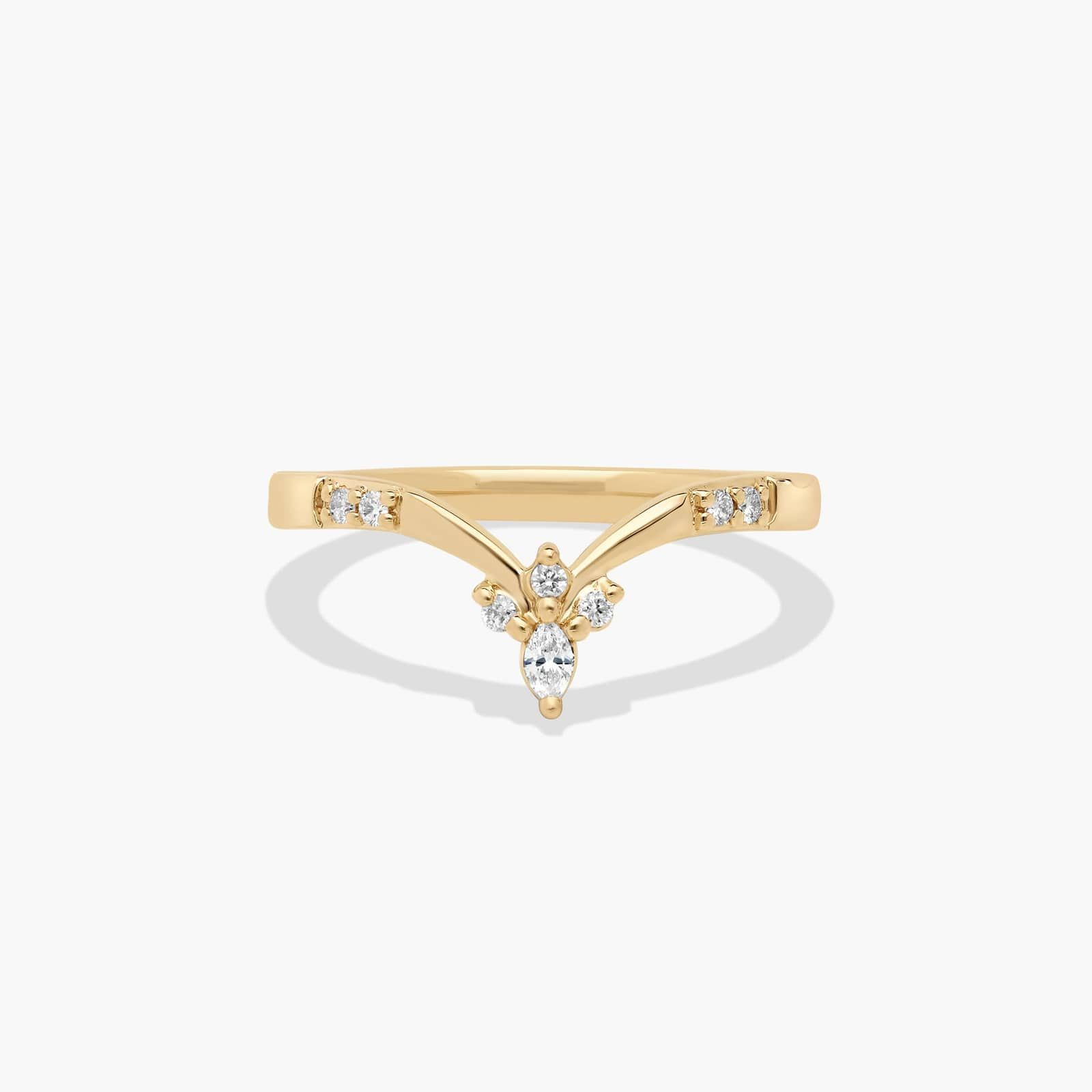 Chevron Floral Diamond Wedding Ring In 14K Yellow Gold (2.00mm)