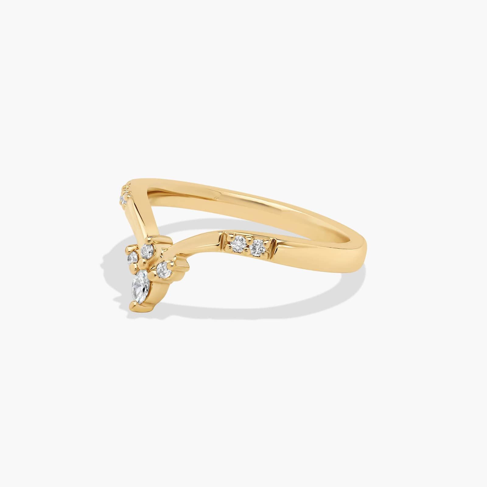 Chevron Floral Diamond Wedding Ring In 14K Yellow Gold (2.00mm)