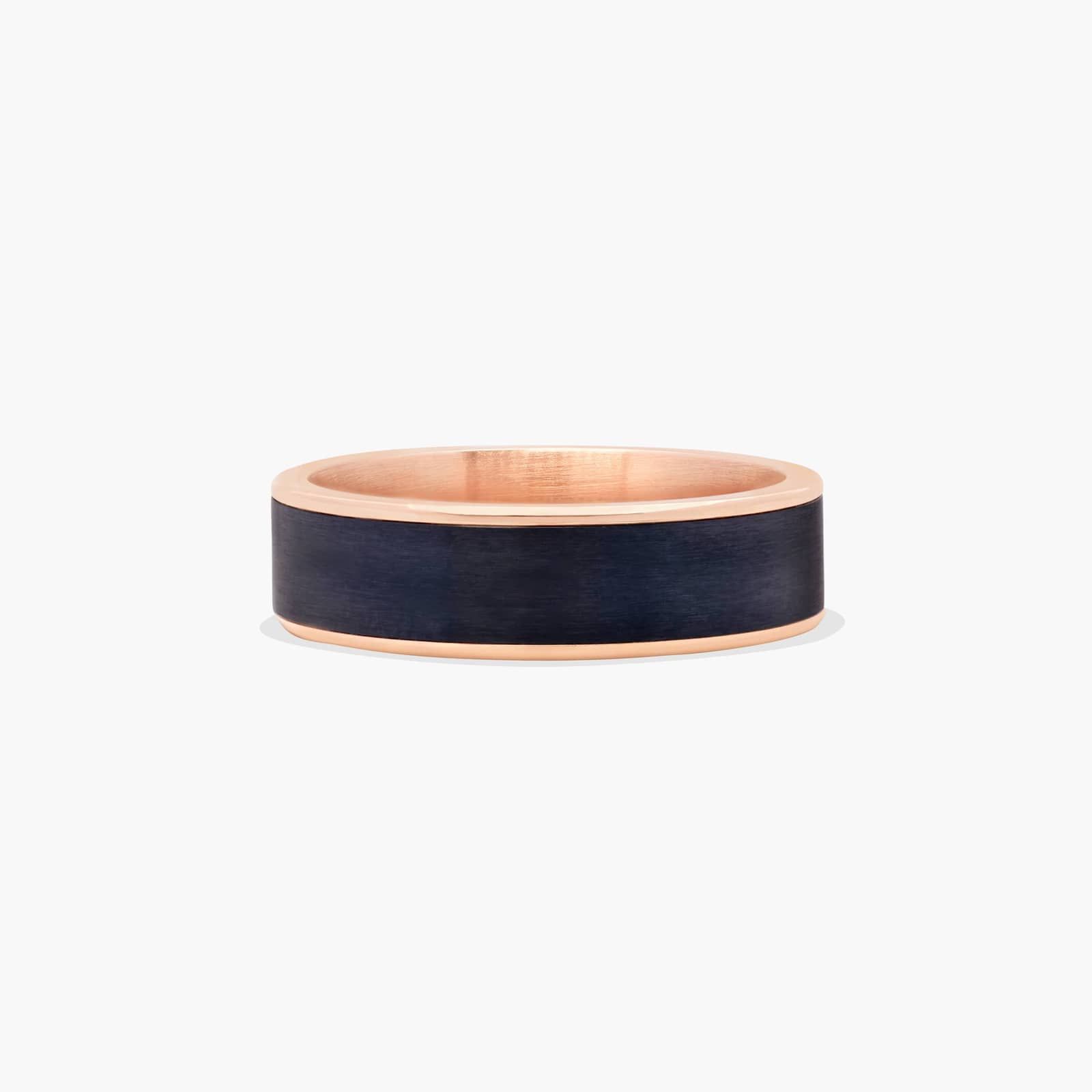 Satin Finish Men's Wedding Band In 14K Rose Gold and Black Titanium (6.50mm)