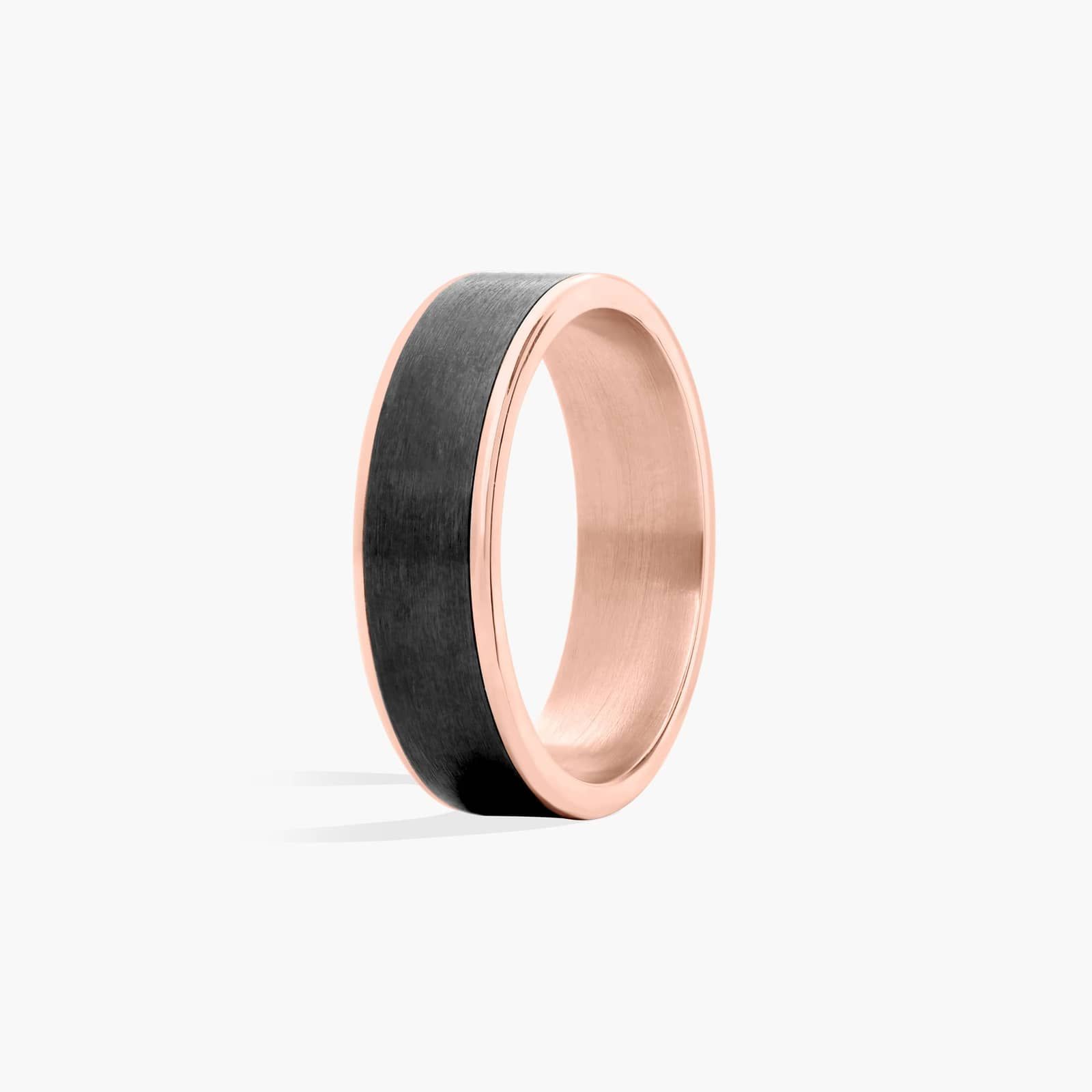Satin Finish Men's Wedding Band In 14K Rose Gold and Black Titanium (6.50mm)