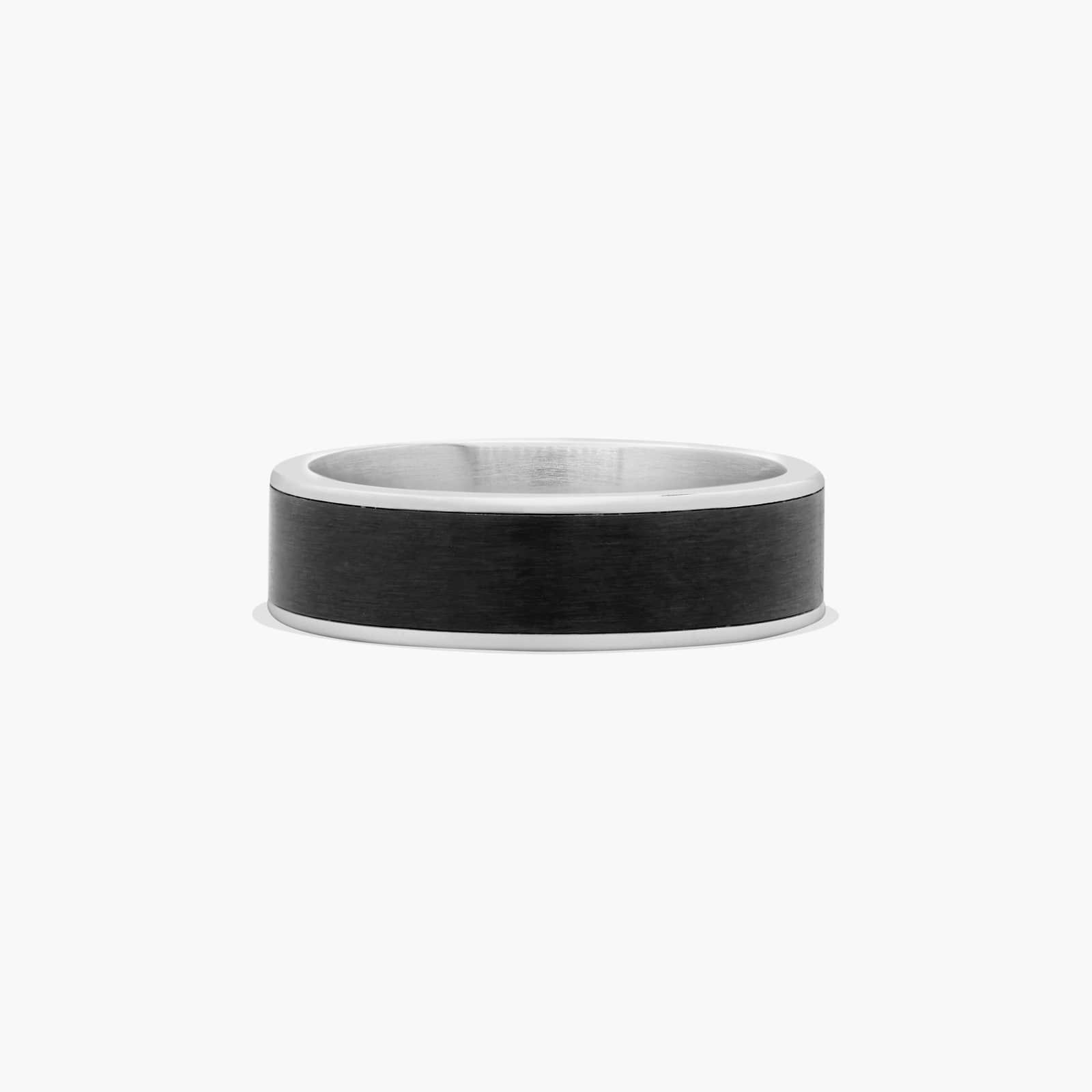 Satin Finish Men's Wedding Band In 14K White Gold and Black Titanium (6.50mm)