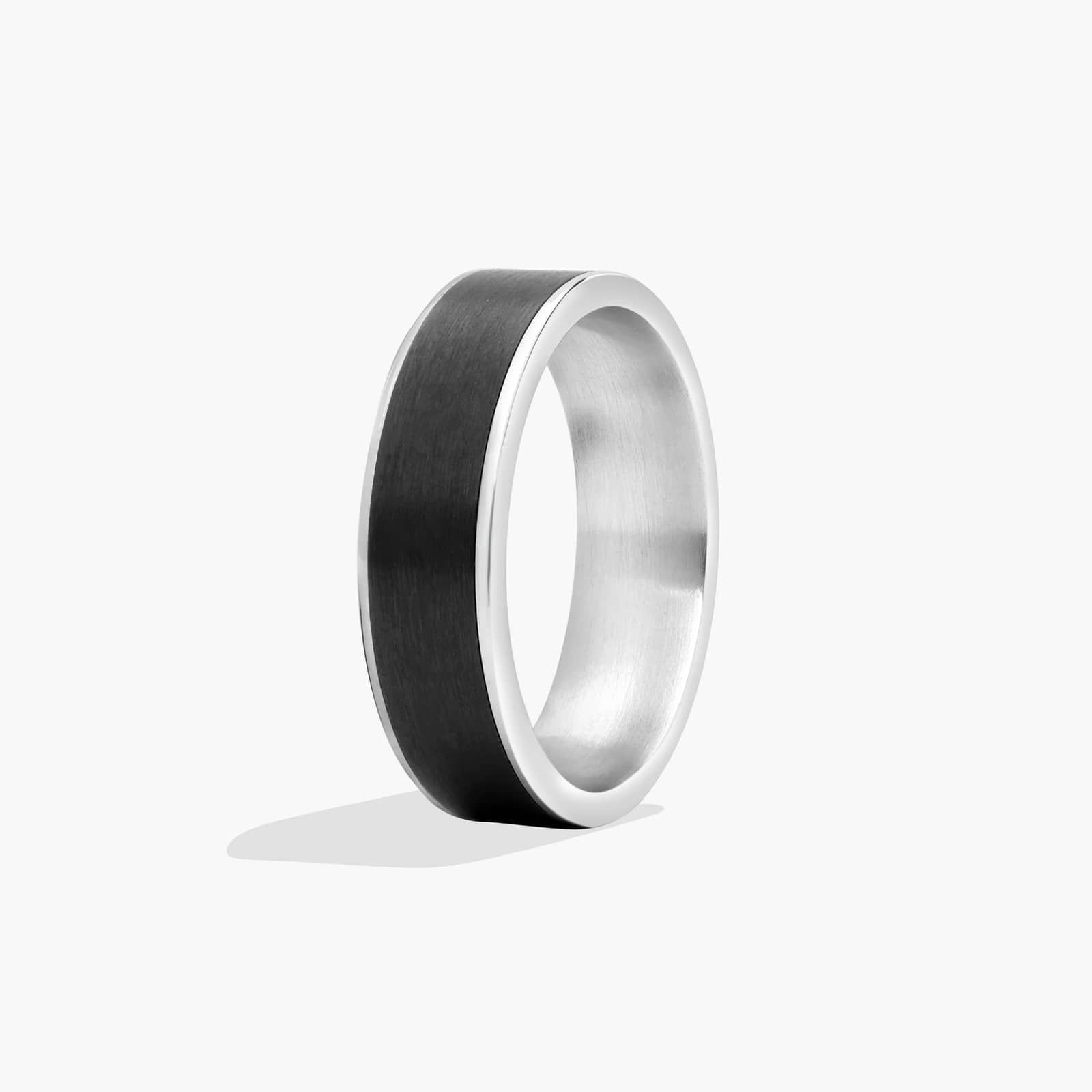 Satin Finish Men's Wedding Band In 14K White Gold and Black Titanium (6.50mm)