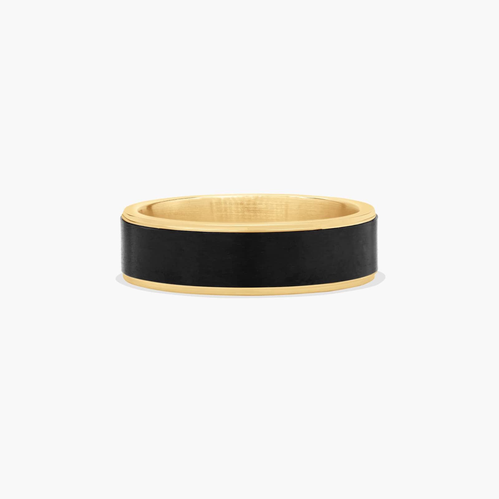 Satin Finish Men's Wedding Band In 14K Yellow Gold and Black Titanium (6.50mm)