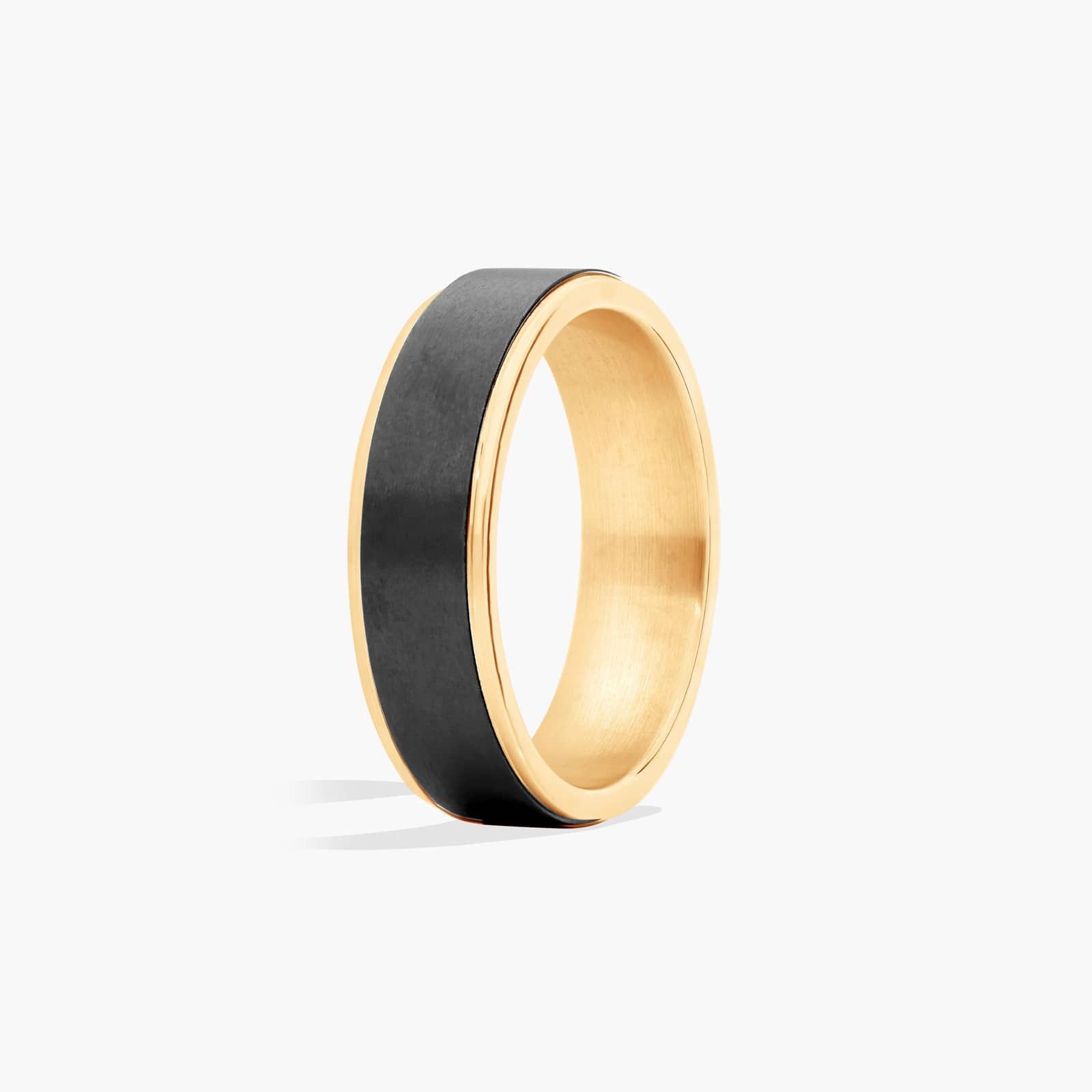 Satin Finish Men's Wedding Band In 14K Yellow Gold and Black Titanium (6.50mm)