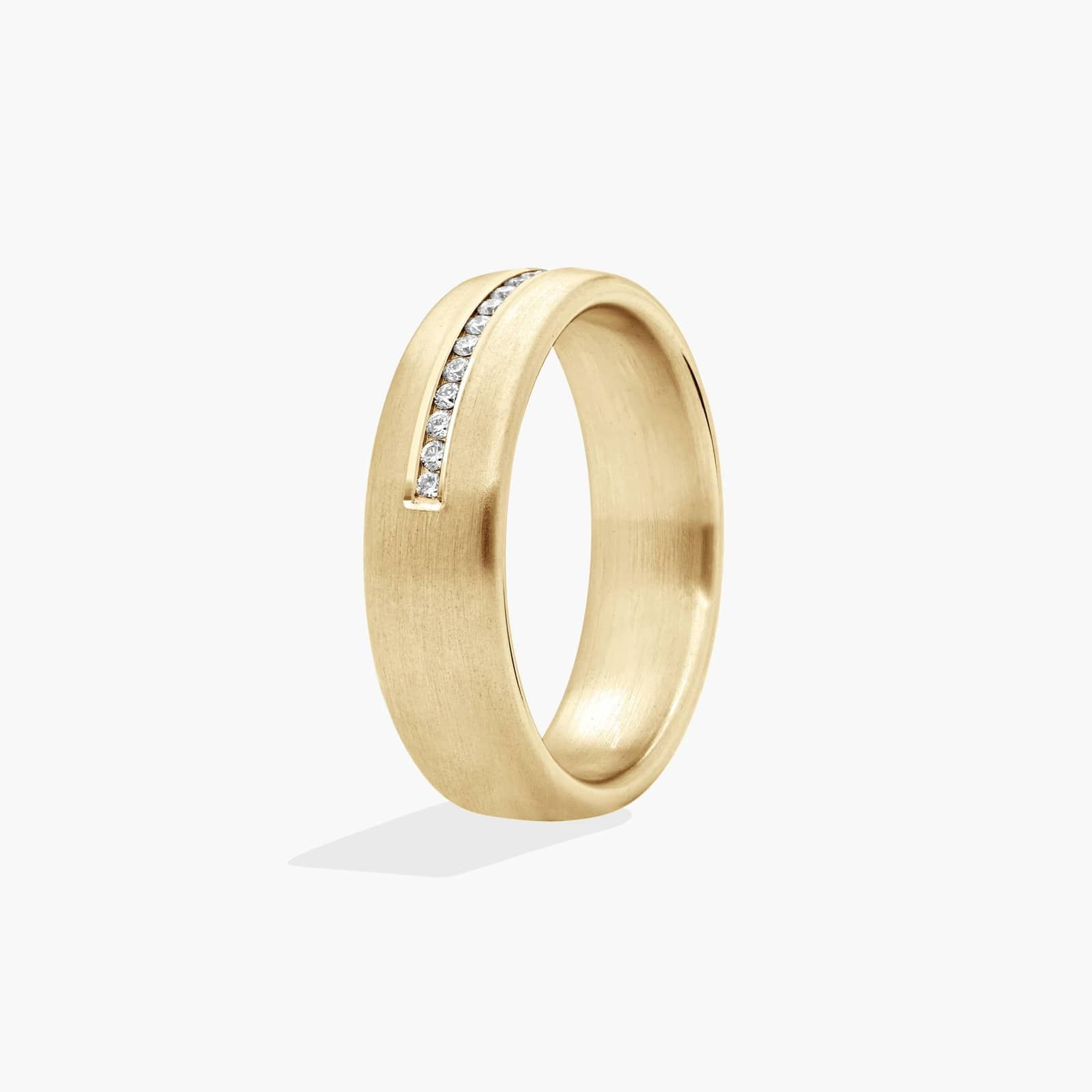Channel Set Satin Finish Men's Diamond Wedding Band In 18K Yellow Gold (6.50mm)