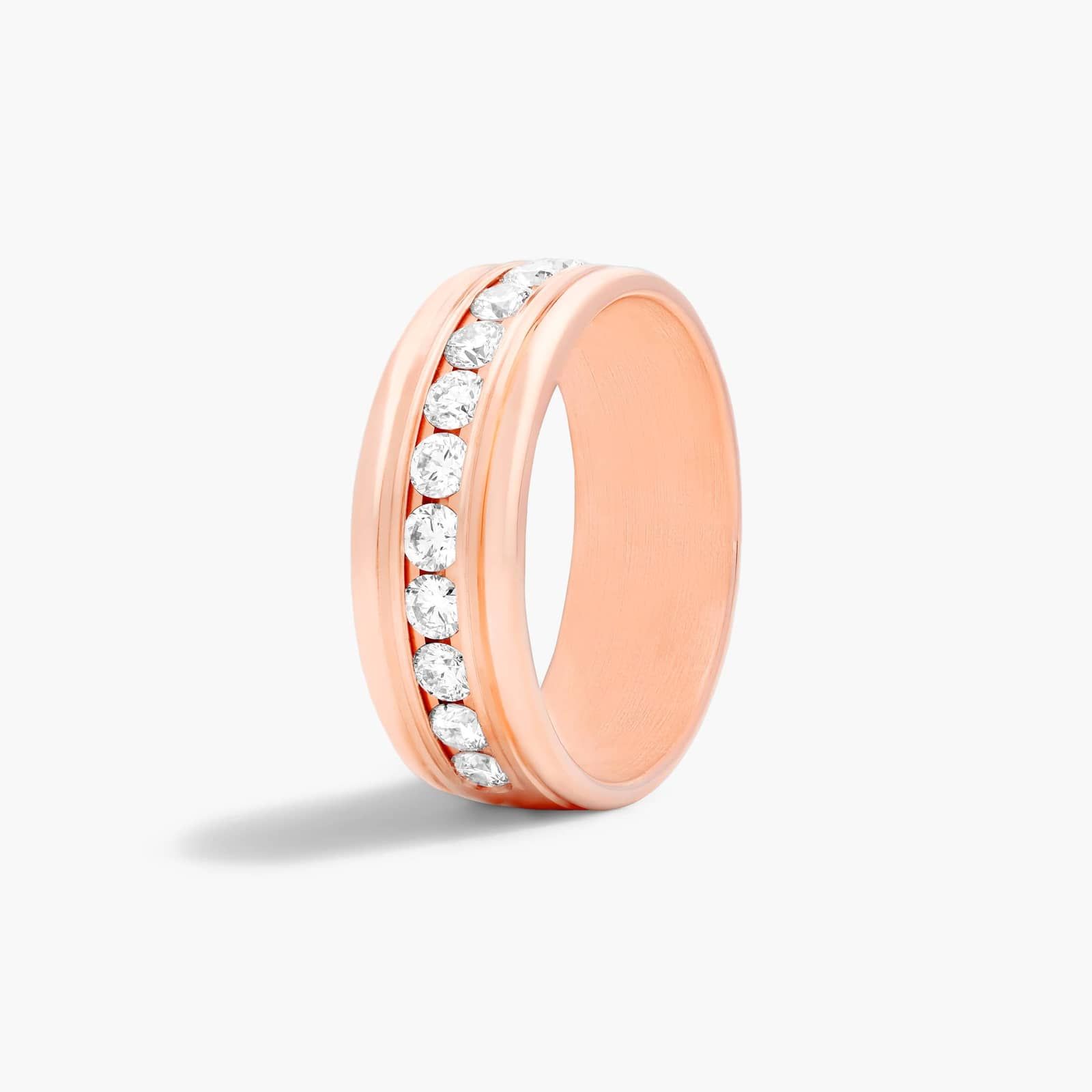 Comfort Fit Channel Set Men's Diamond Wedding Band In 14K Rose Gold (8.00mm)
