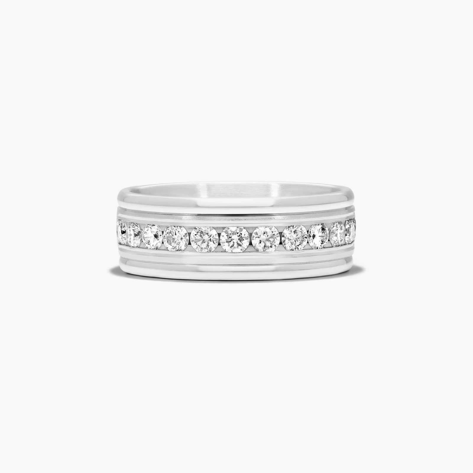 Comfort Fit Channel Set Men's Diamond Wedding Band In 14K White Gold (8.00mm)