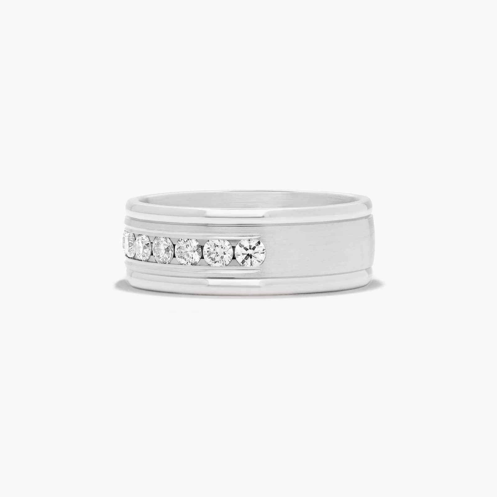 Comfort Fit Channel Set Men's Diamond Wedding Band In 14K White Gold (8.00mm)