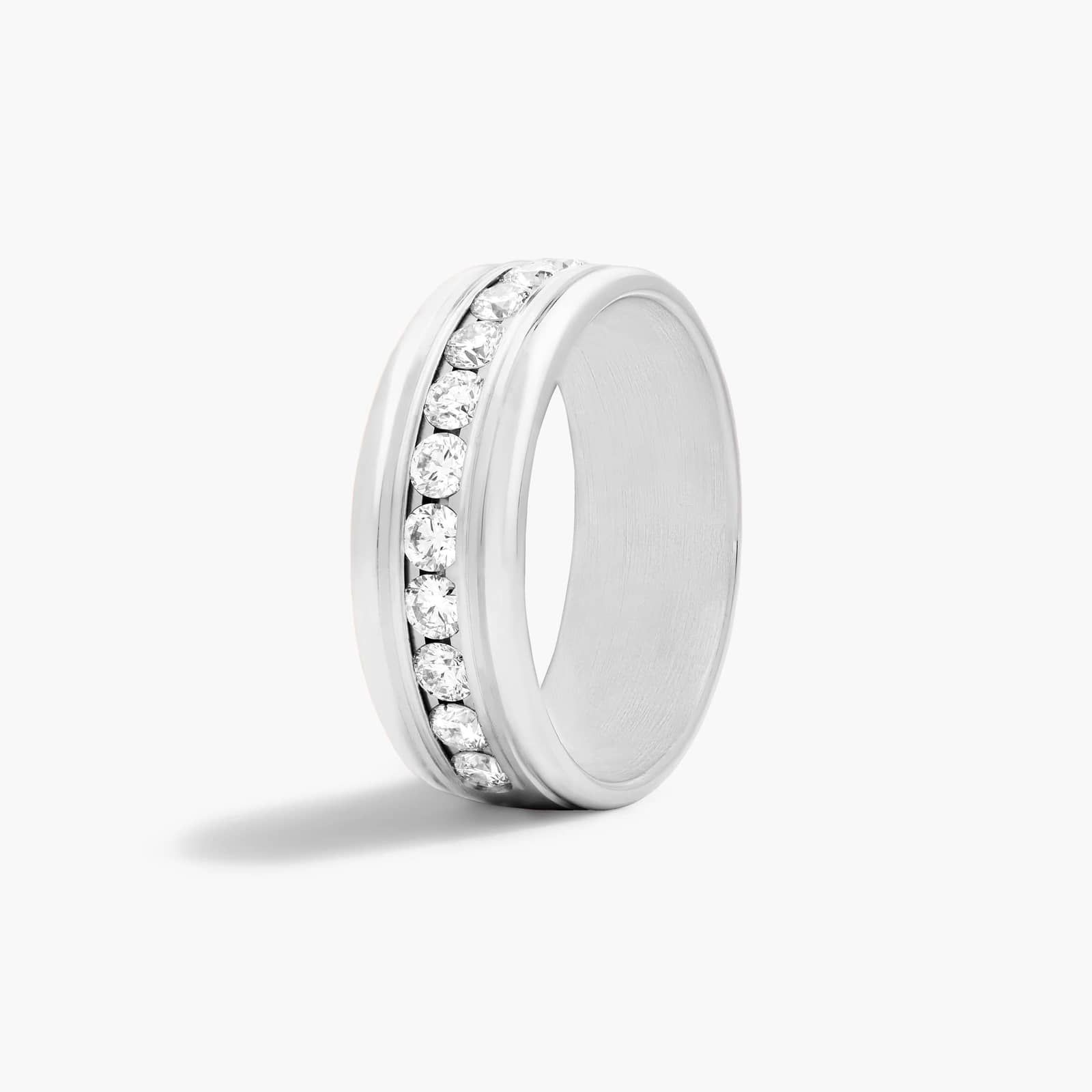 Comfort Fit Channel Set Men's Diamond Wedding Band In 14K White Gold (8.00mm)