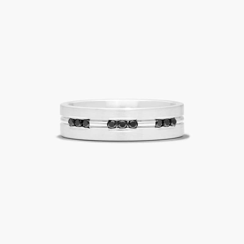 Satin Trim Men's Black Diamond Wedding Band In Platinum (6.00mm)