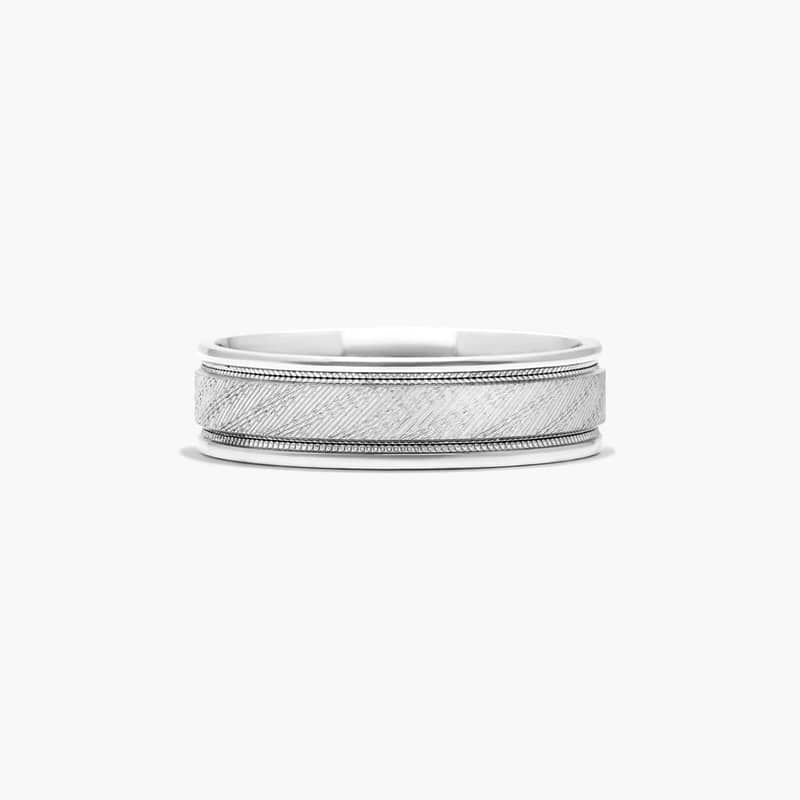 Comfort Fit Cross Grain Cut Men's Wedding Band In14K White Gold (6.00mm)